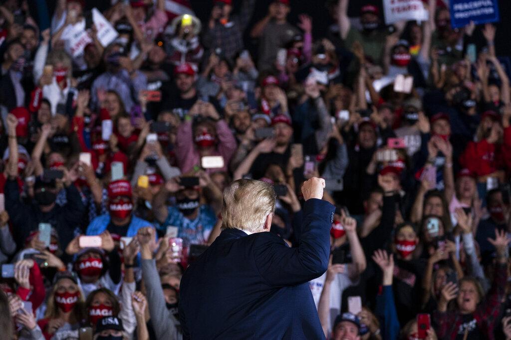 President Donald Trump arrives to speak to a campaign rally at Middle Georgia Regional Airport, Friday, Oct. 16, 2020, in Macon, Ga. (AP Photo / Evan Vucci)