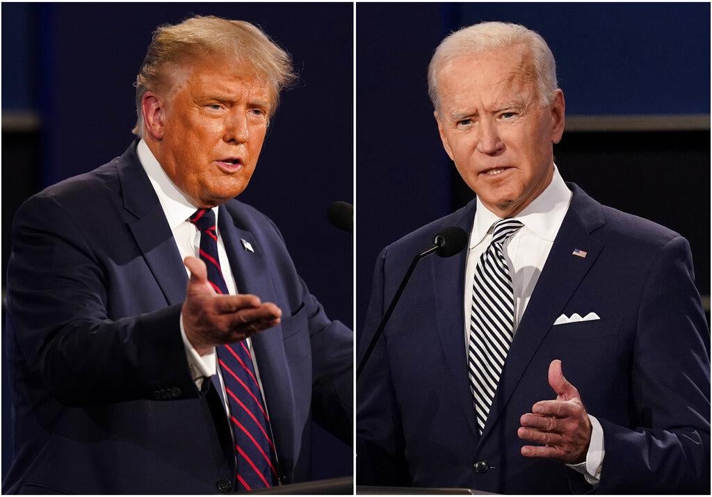 This combination of Sept. 29, 2020, file photos shows President Donald Trump, left, and former Vice President Joe Biden during the first presidential debate at Case Western University and Cleveland Clinic, in Cleveland, Ohio. (AP Photo / Patrick Semansky, File)