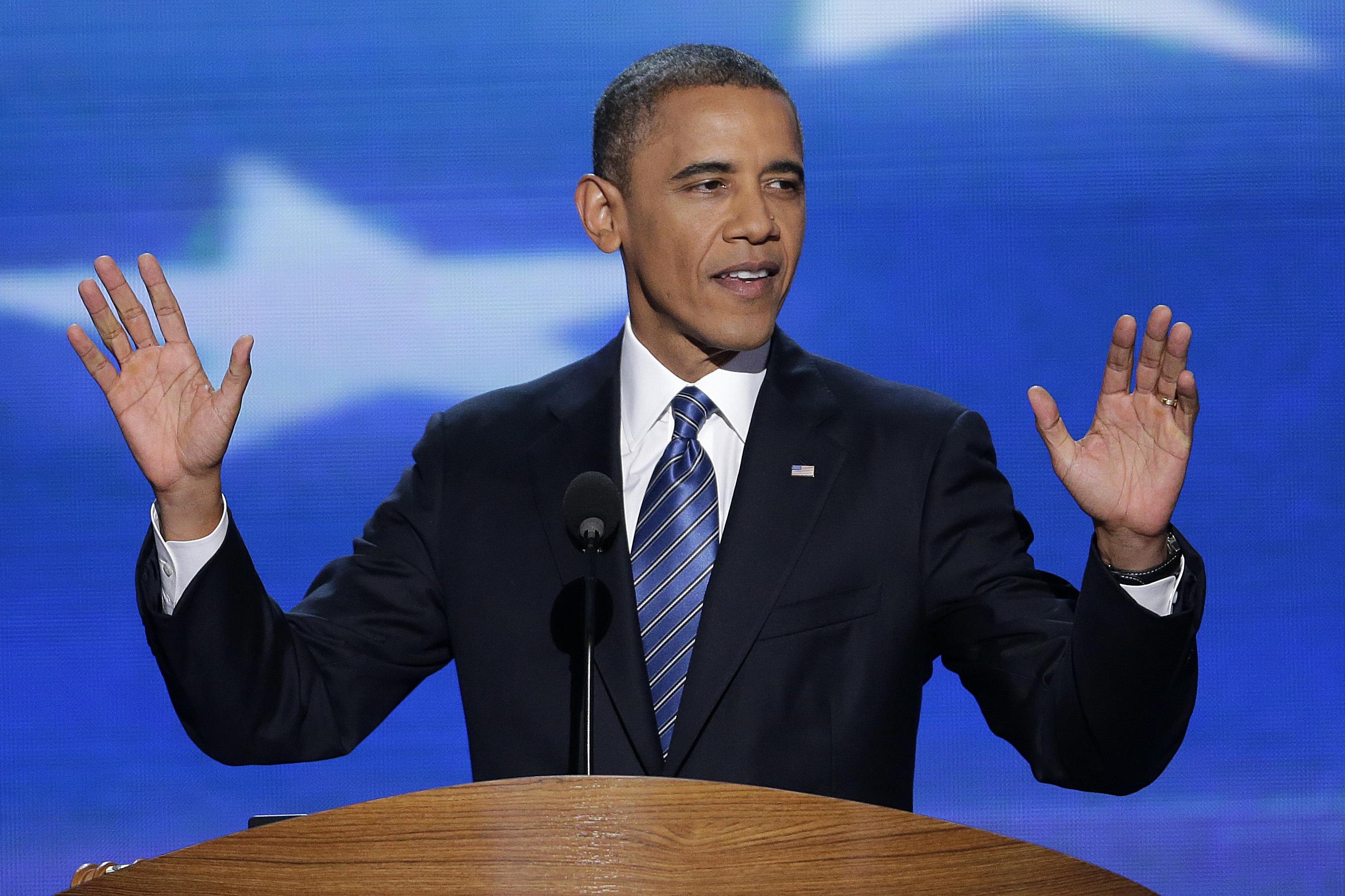 President Barack Obama addresses the Democratic National Convention in Charlotte, N.C., Sept. 6, 2012. (AP Photo / J. Scott Applewhite, File)