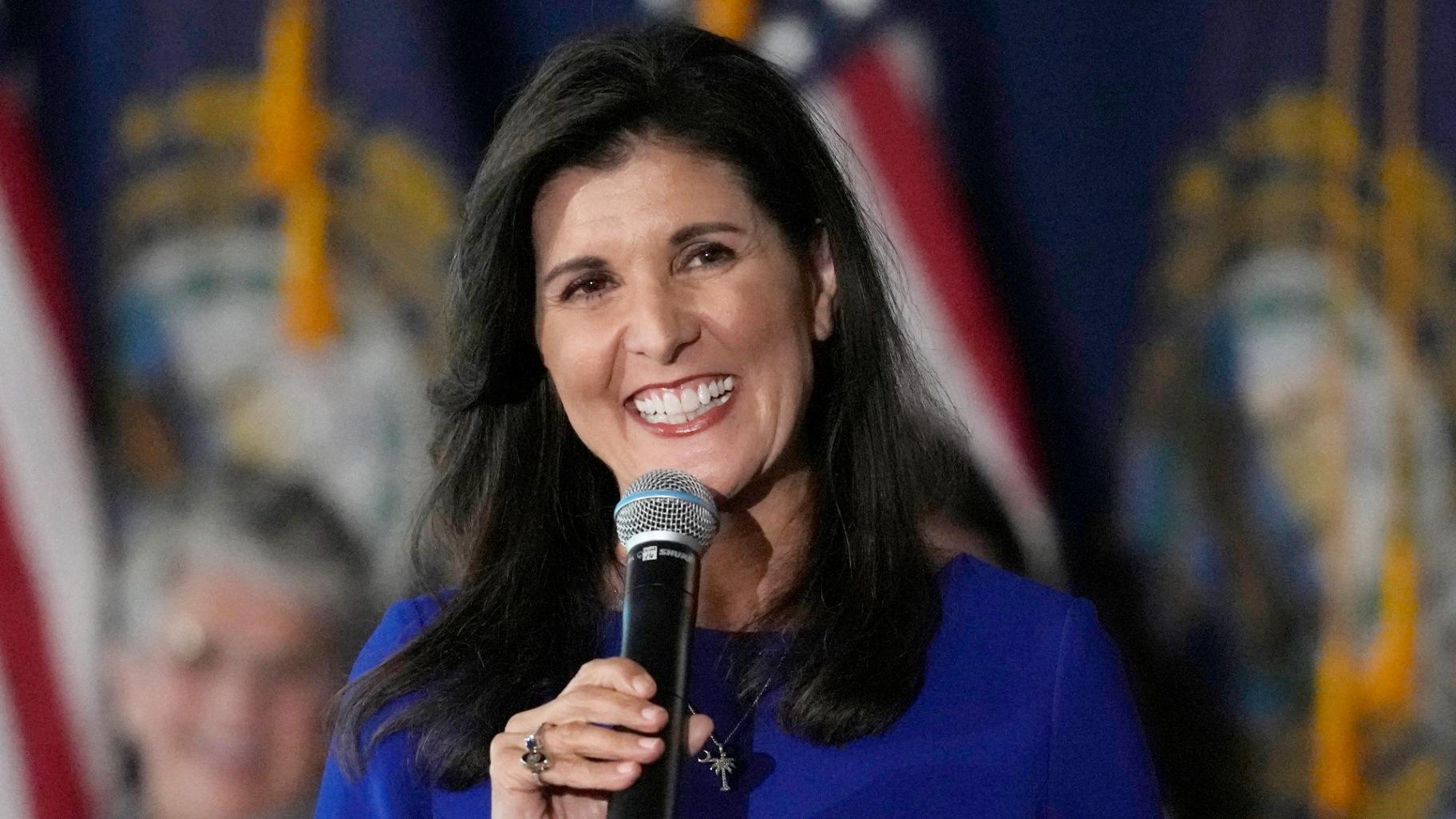 FILE - Republican presidential candidate Nikki Haley smiles while taking a question from the audience during a campaign event May 24, 2023, in Bedford, N.H. (AP Photo / Charles Krupa, File)