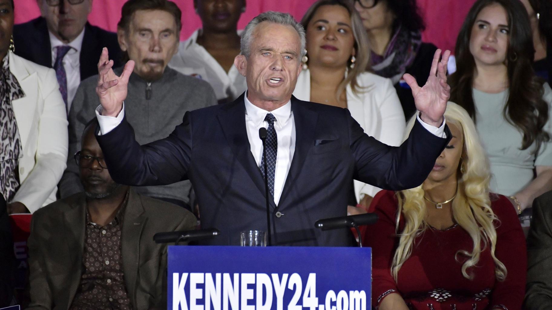 FILE - Democratic presidential candidate Robert F. Kennedy Jr. speaks at a campaign event April 19, 2023, at the Boston Park Plaza Hotel, in Boston. (AP Photo / Josh Reynolds, File)