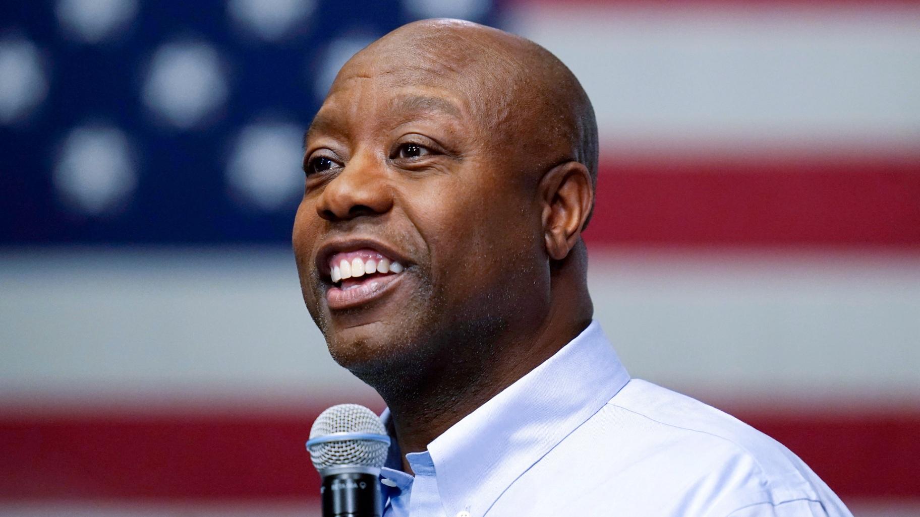 FILE - Republican presidential candidate Sen. Tim Scott, R-S.C., speaks during a town hall, May 8, 2023, in Manchester, N.H. (AP Photo / Charles Krupa, File)