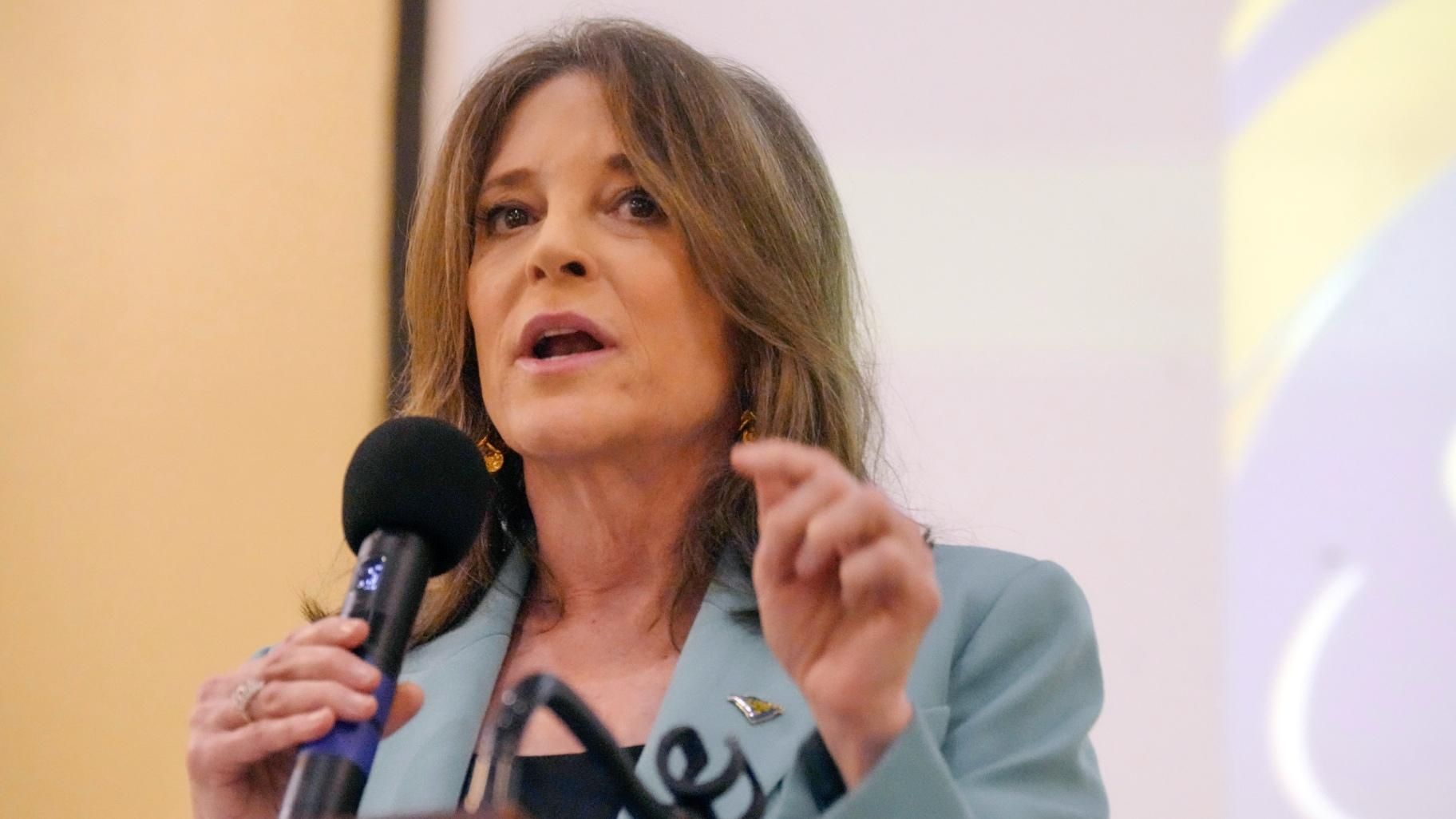 FILE - Democratic presidential candidate Marianne Williamson addresses the South Carolina Democratic Party Black Caucus' Sunday Dinner, March 26, 2023, in West Columbia, S.C. (AP Photo / Meg Kinnard, File)