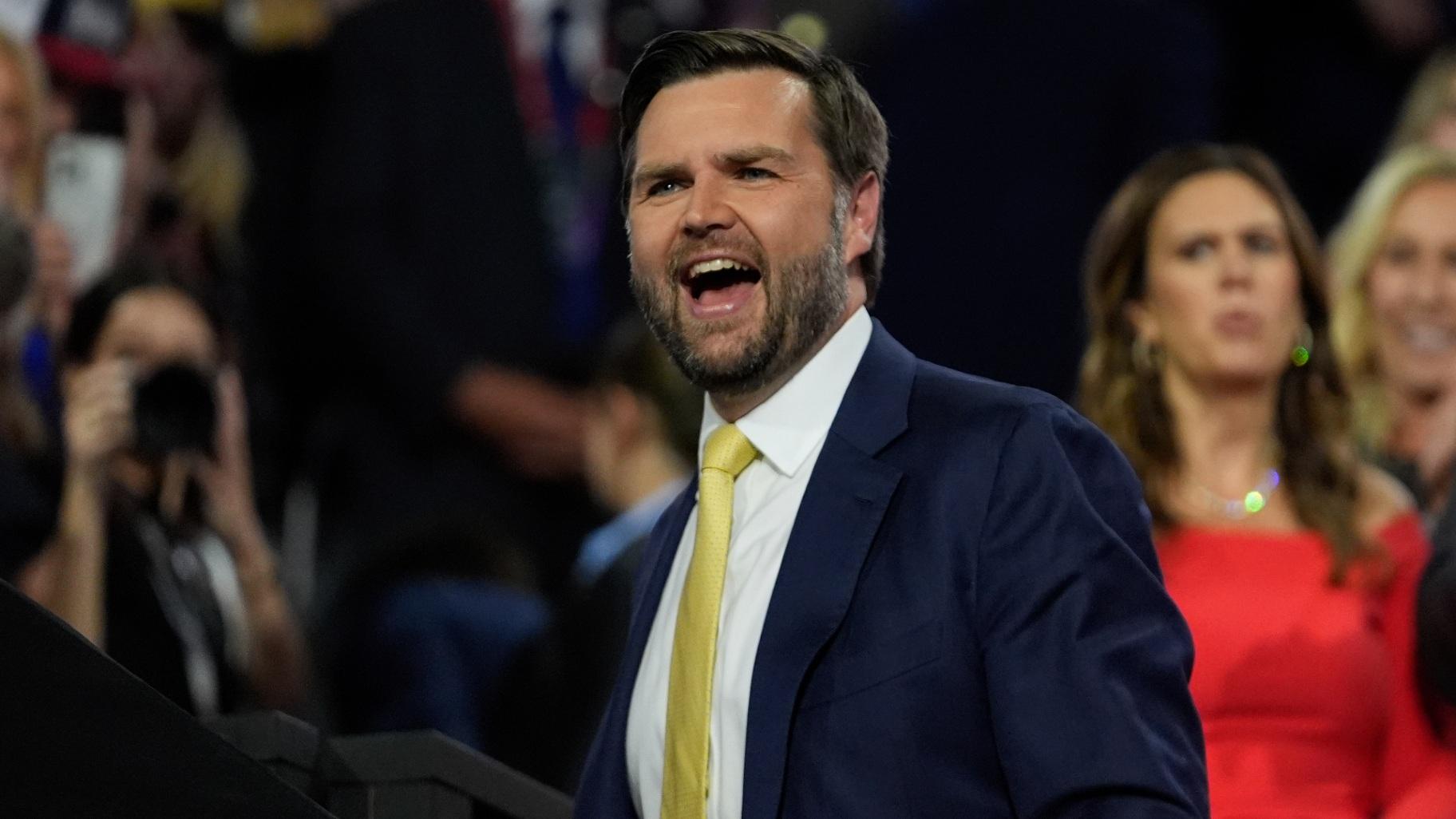 Republican vice presidential candidate U.S. Sen. J.D. Vance, R-Ohio is introduced during the Republican National Convention Tuesday, July 16, 2024, in Milwaukee. (Paul Sancya / AP Photo)