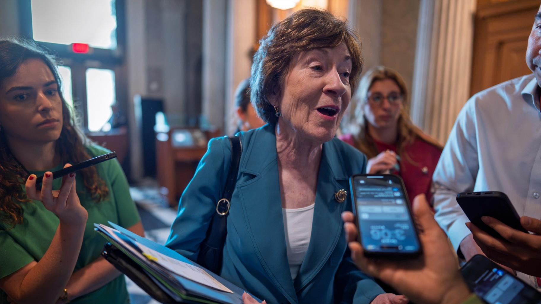 Sen. Susan Collins, R-Maine, responds to reporters at the Capitol in Washington, July 14, 2026. (AP Photo/J. Scott Applewhite, File)