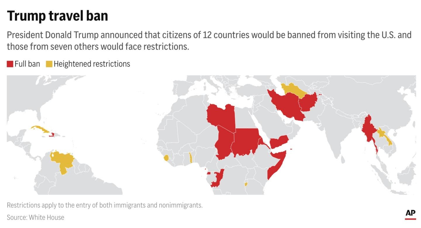 Countries named in President Donald Trump's travel ban. (AP Digital Embed) Countries named in President Donald Trump's travel ban. (AP Digital Embed)