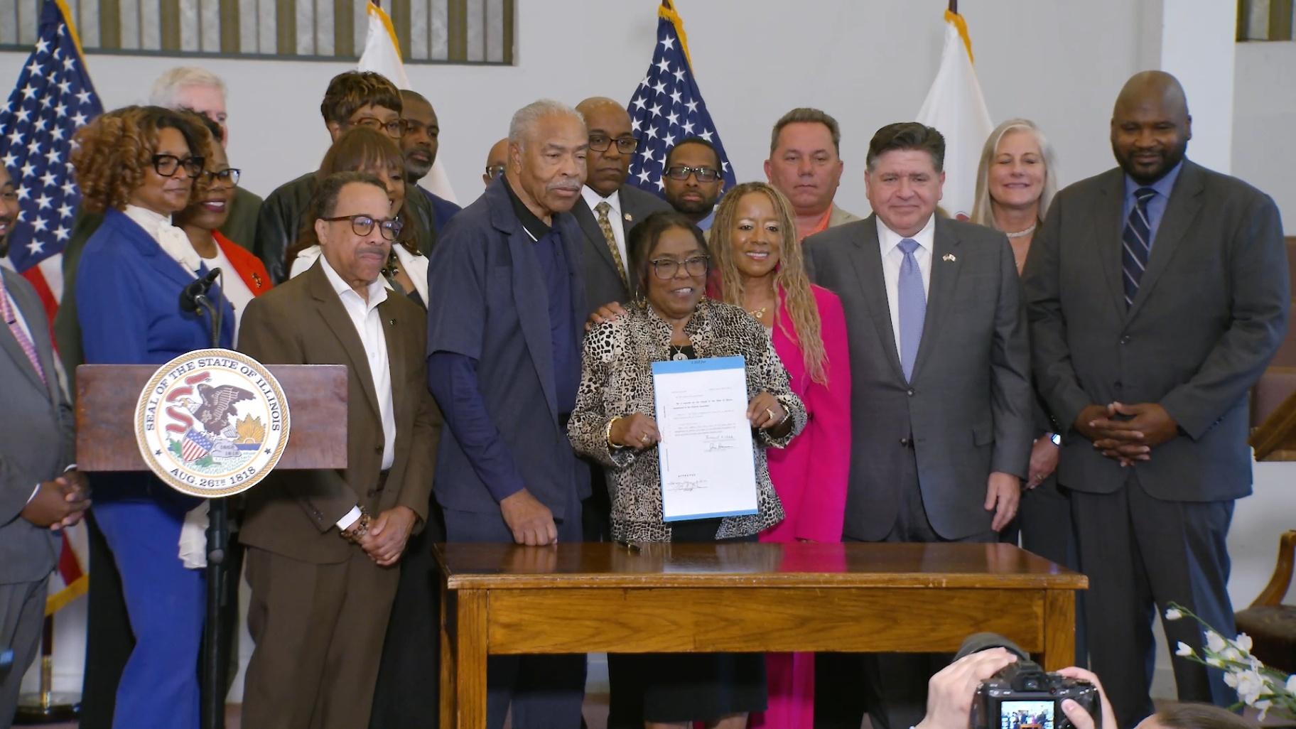 Gov. JB Pritzker joins legislators and community members at Roberts Temple Church of God in Christ in Chicago on July 23, 2026, to designate July 25 as Emmett Till Day in Illinois. (Courtesy of the state of Illinois)