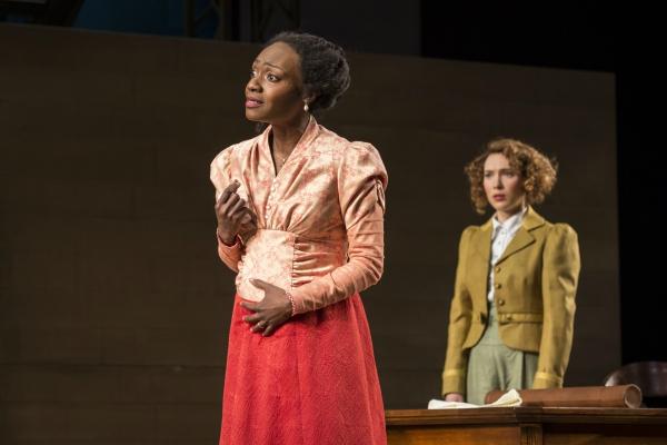 Lanise Antoine Shelley (Katherine) and Rebecca Hurd (Petra) in “An Enemy of the People” by Henrik Ibsen, adapted and directed by Robert Falls at Goodman Theatre. (Credit: Liz Lauren)