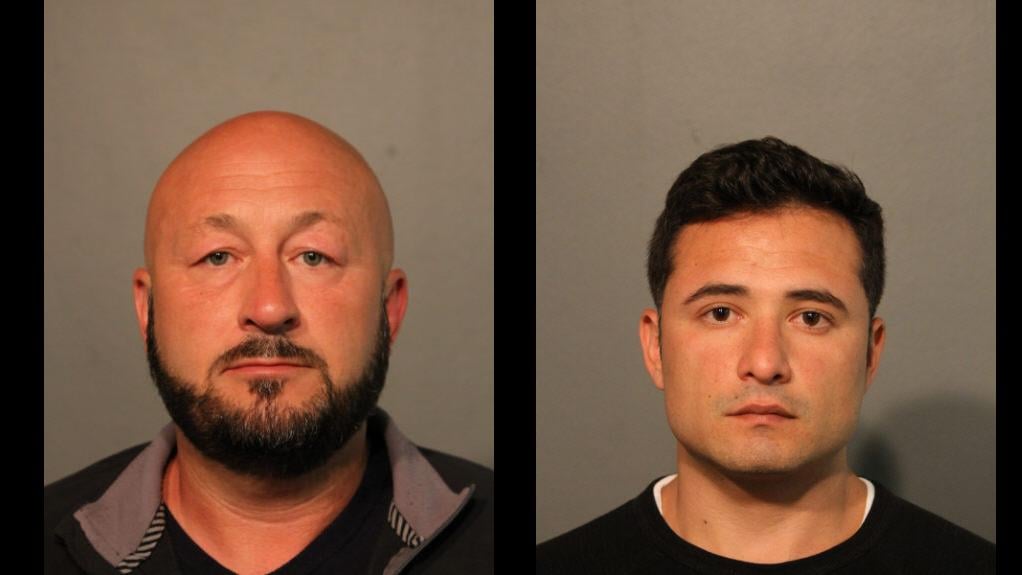 Former Chicago police Sergeant Eric Elkins, left, and Giovanni Rodriguez both face multiple felony charges. (Chicago Police Department)