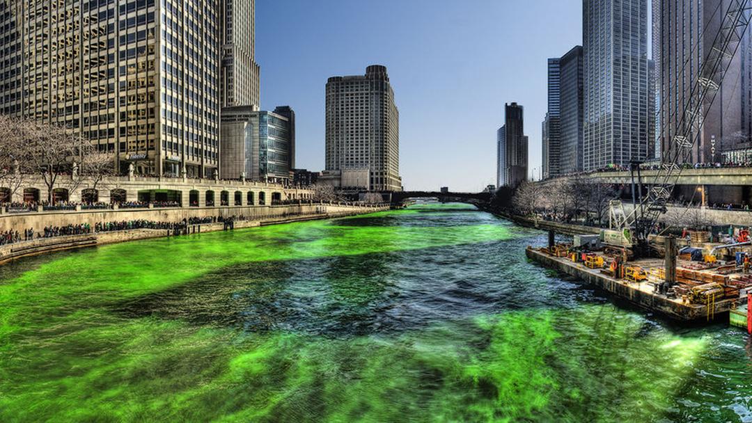 Saturday’s annual dyeing of the Chicago River celebrates St. Patrick’s Day a little early. (Mike Boehmer / Wikimedia)