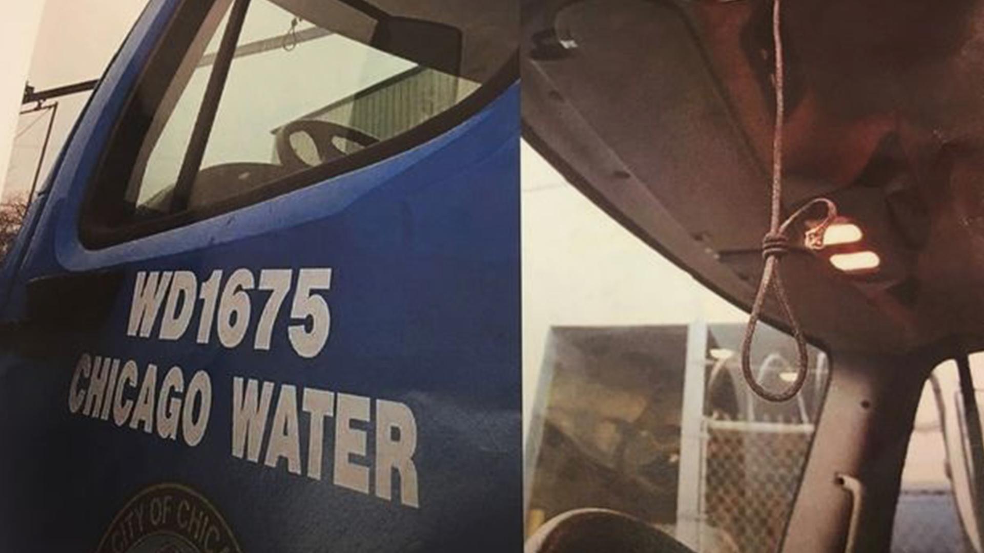  A noose is shown hanging in a Water Department truck. (Courtesy of Ald. David Moore)