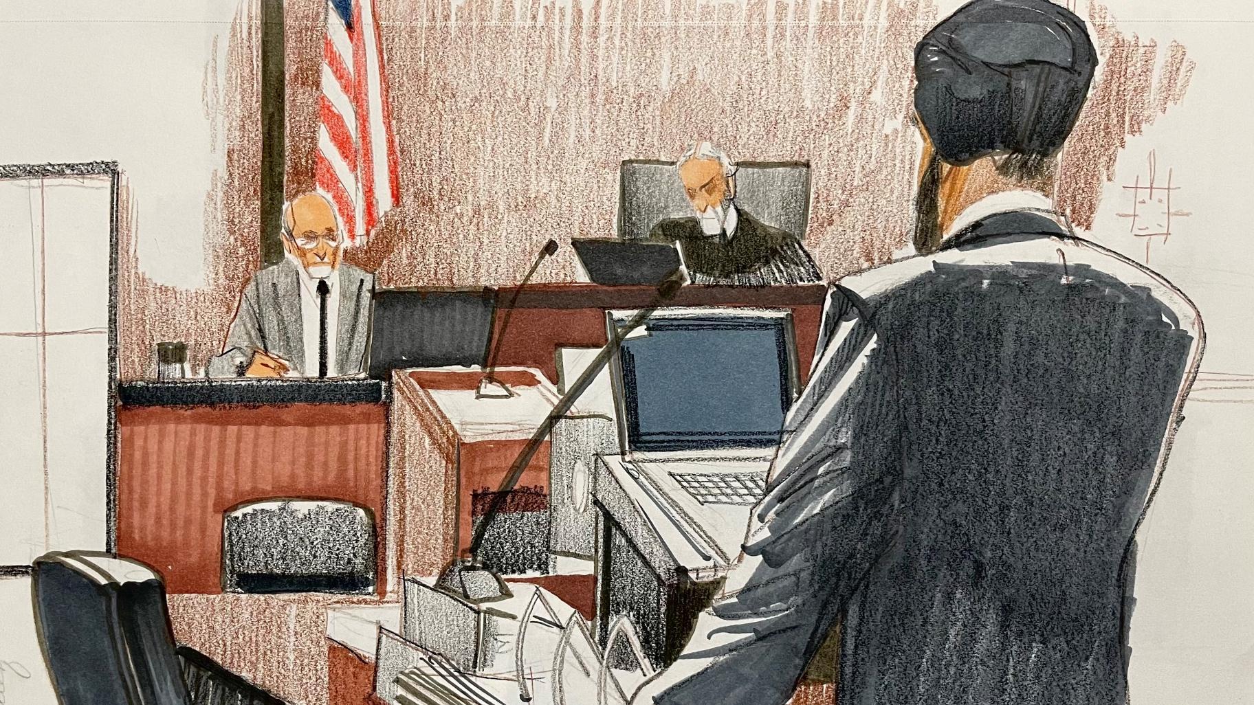 Former ComEd exec turned government mole Fidel Marquez testifies during Michael Madigan’s trial on Nov. 14, 2024. (Illustration by Cheryl Cook) 