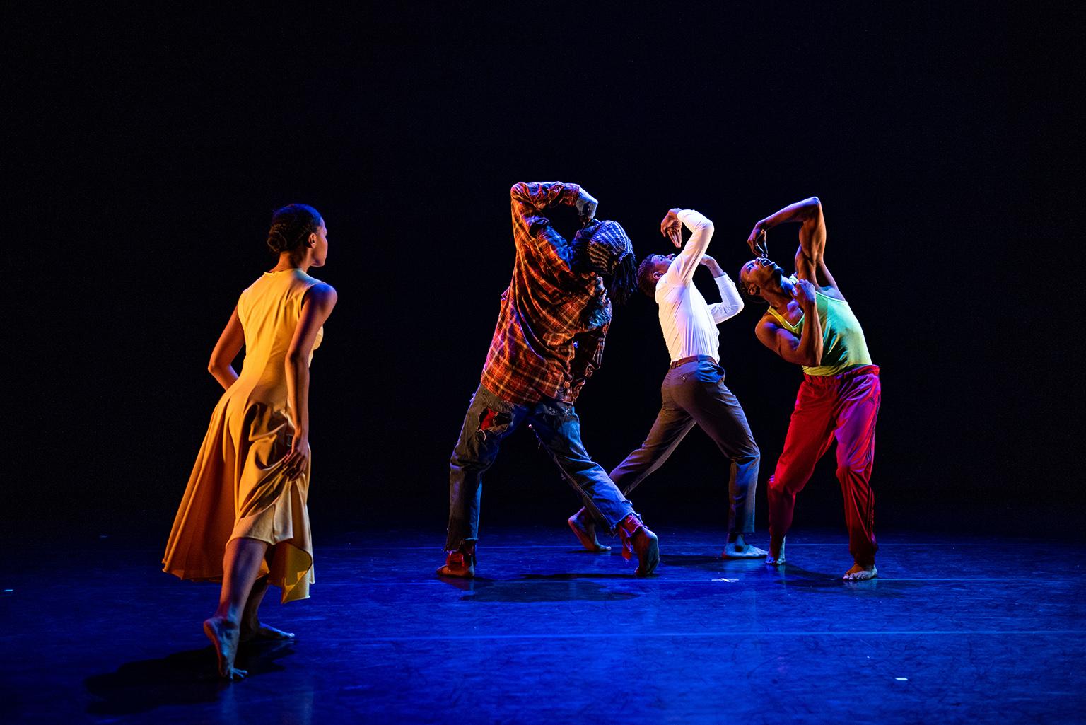 Briana Arthur, Joshua L. Ishmon, Joshua Henry and Pierre Clark in “Flack.” (Photo by Michelle Reid)