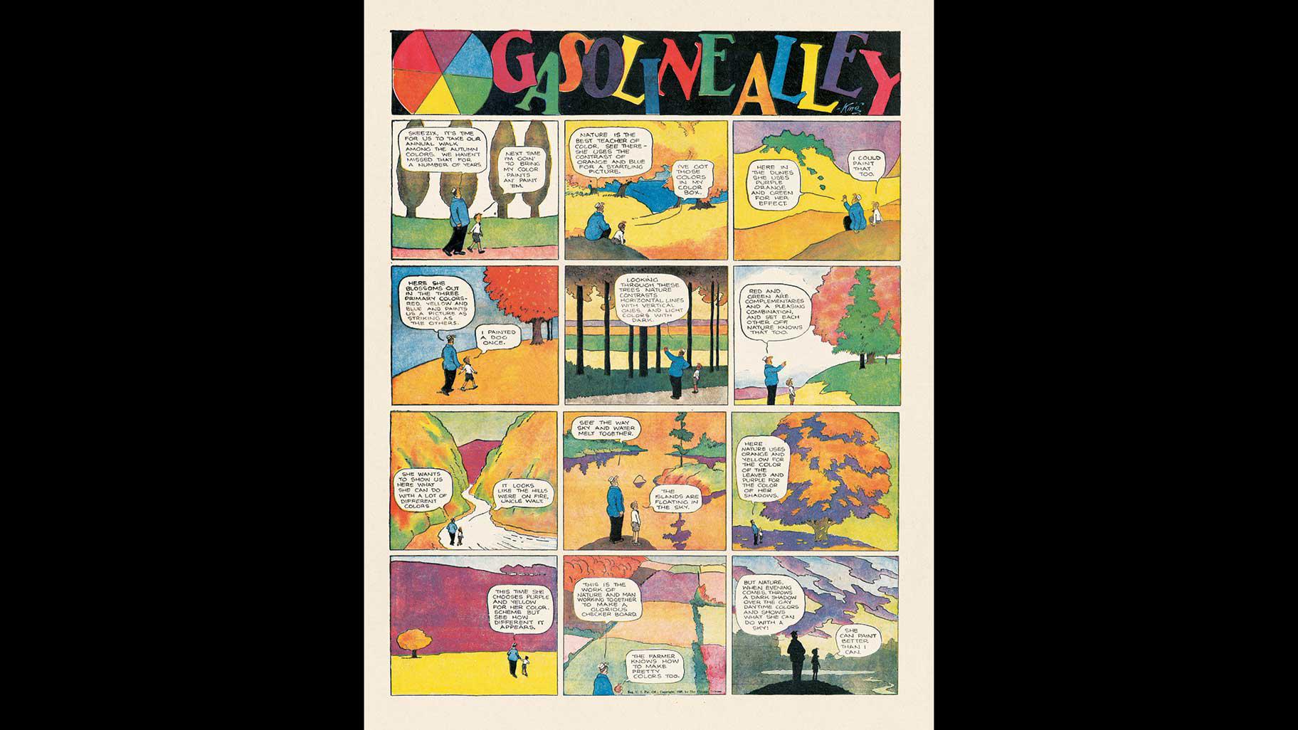 Frank King created the masterpiece “Gasoline Alley,” which captured the ineffable passage of life in an impermanent medium, its characters aging at the same rate as its readers, many of them based on King’s own family. His best work focused on the quiet, tender and poignant moments of life, especially those between parents and children. (Courtesy Chicago Cultural Center)