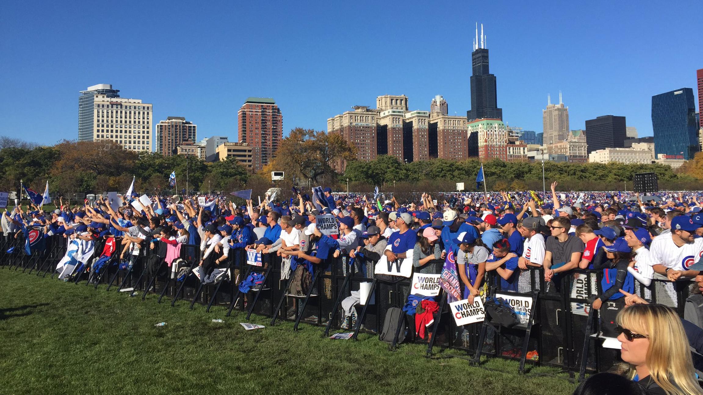 Jon Lester & Anthony Rizzo hold the World Series Championship Trophy during  the Chicago Cubs World Series victory parade on November 4, 2016, at Grant  Park in Chicago, IL Photo Print 