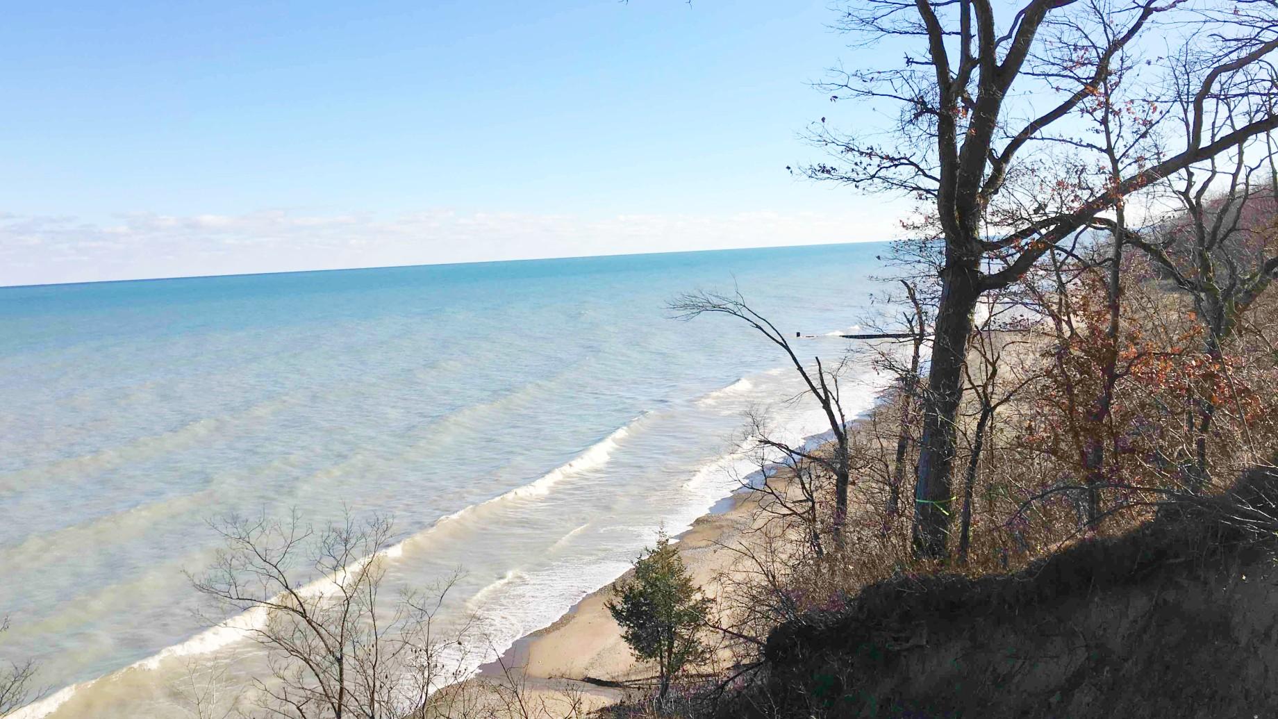 A view of Lake Michigan from the bluff at Greene Preserve. (Courtesy of Lake Forest Open Lands Association)
