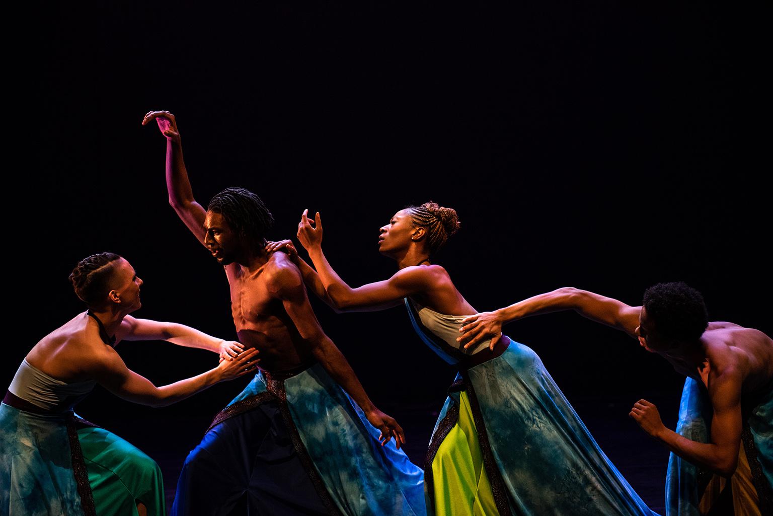 Rebekah Kuczma, Ricky Davis, Dominique Atwood and Ahmad Hill of Deeply Rooted Dance Theater perform “Heaven.” (Photo by Michelle Reid)