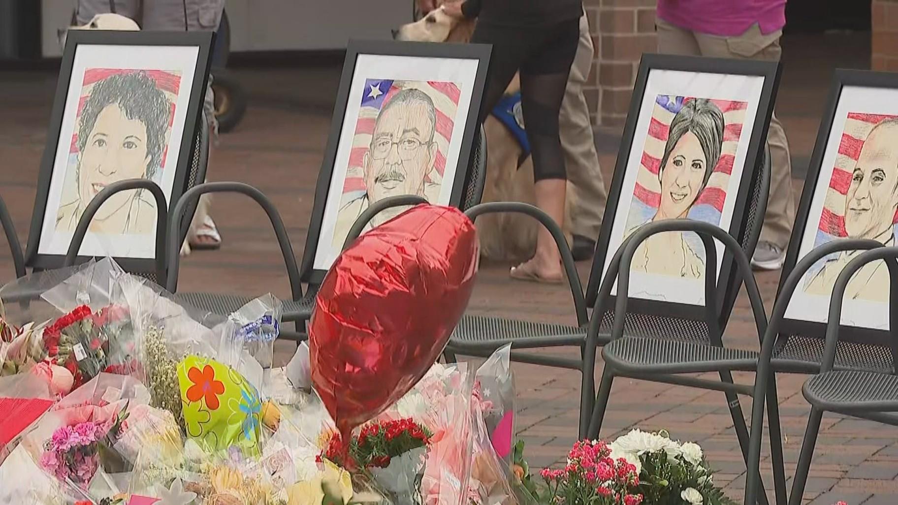 A memorial to the victims of the July 4, 2022, shooting in Highland Park. (WTTW News)