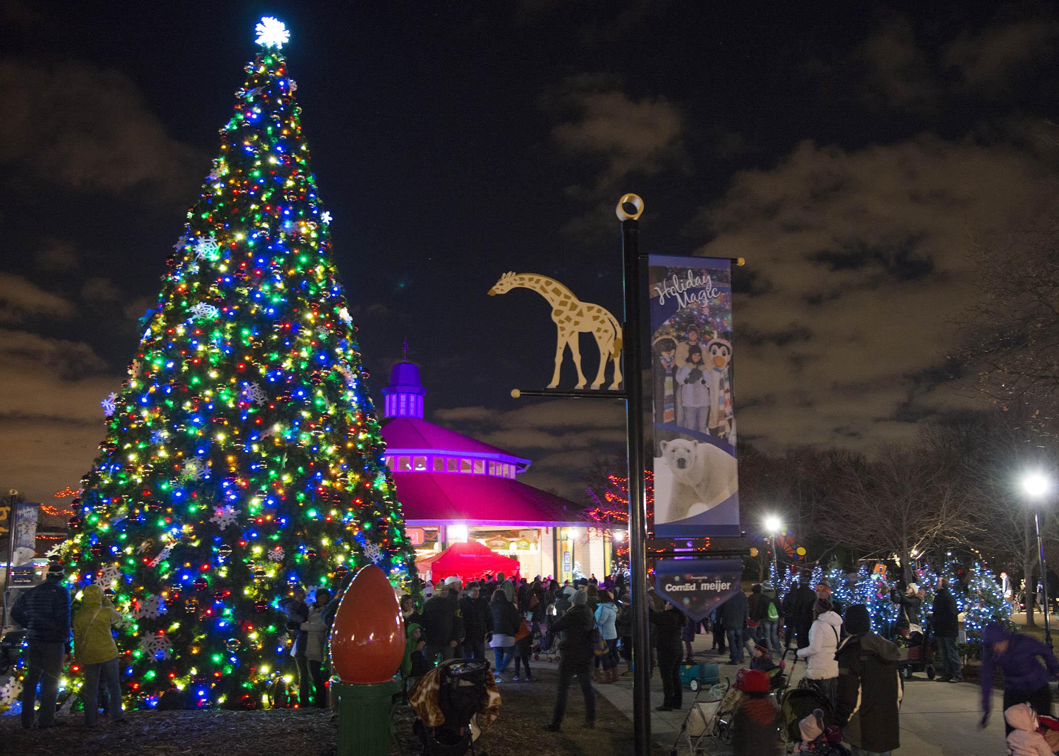 The 41-foot-tall “talking” tree engages guests conversation at Brookfield Zoo’s Holiday Magic. (Courtesy of Chicago Zoological Society)
