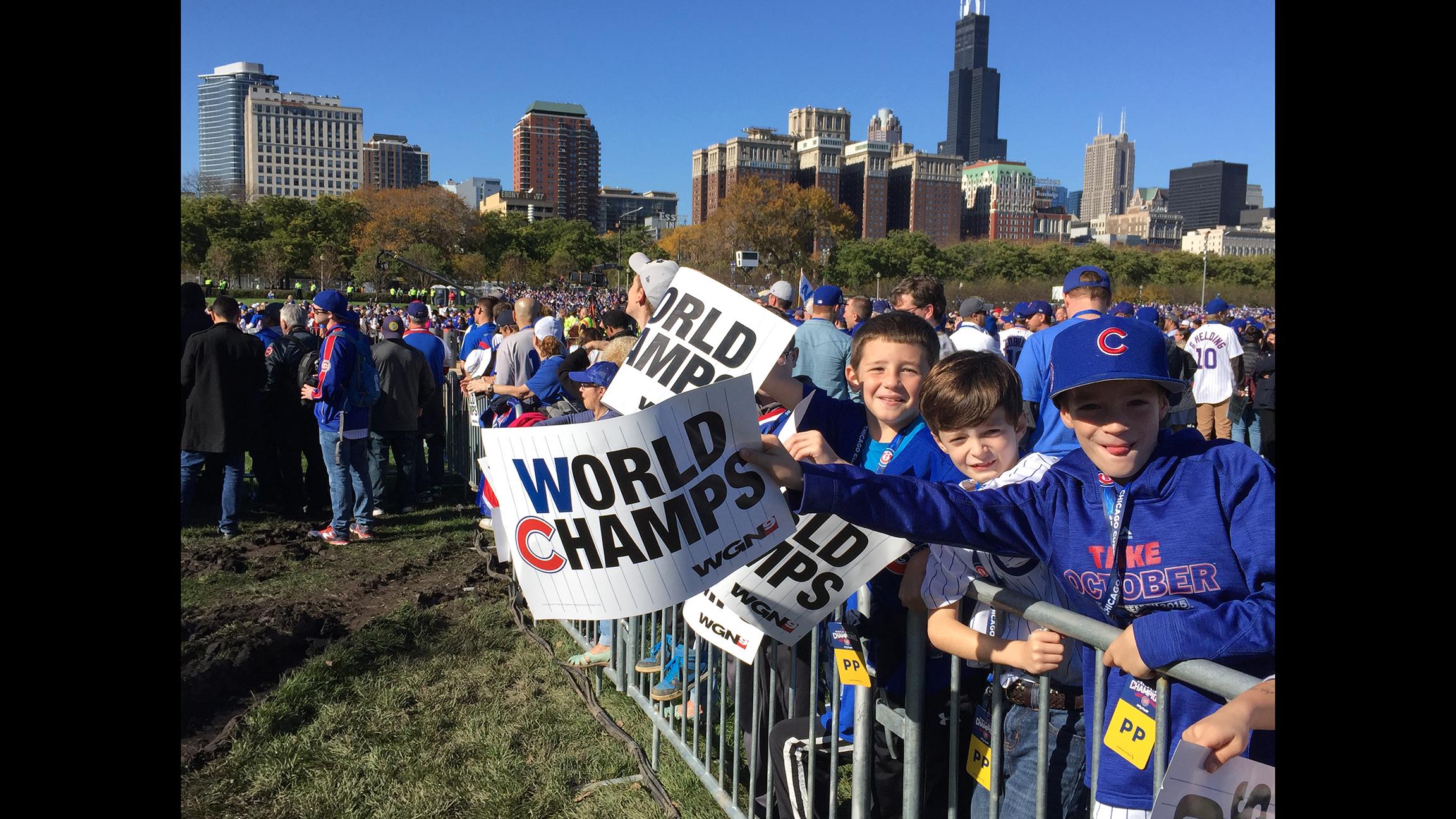 Jon Lester & Anthony Rizzo hold the World Series Championship Trophy during  the Chicago Cubs World Series victory parade on November 4, 2016, at Grant  Park in Chicago, IL Photo Print 