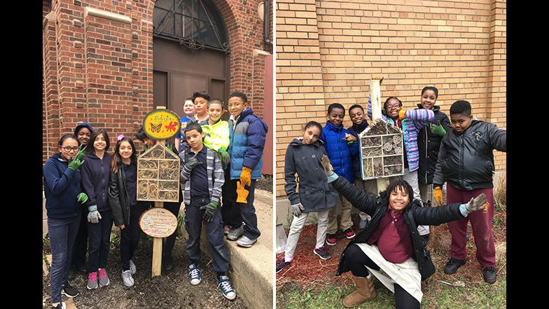 Students in the zoo's Chicago Environmental Stewards program celebrate the completion of insect hotels at their schools. (Courtesy Lincoln Park Zoo’s Learning Department)