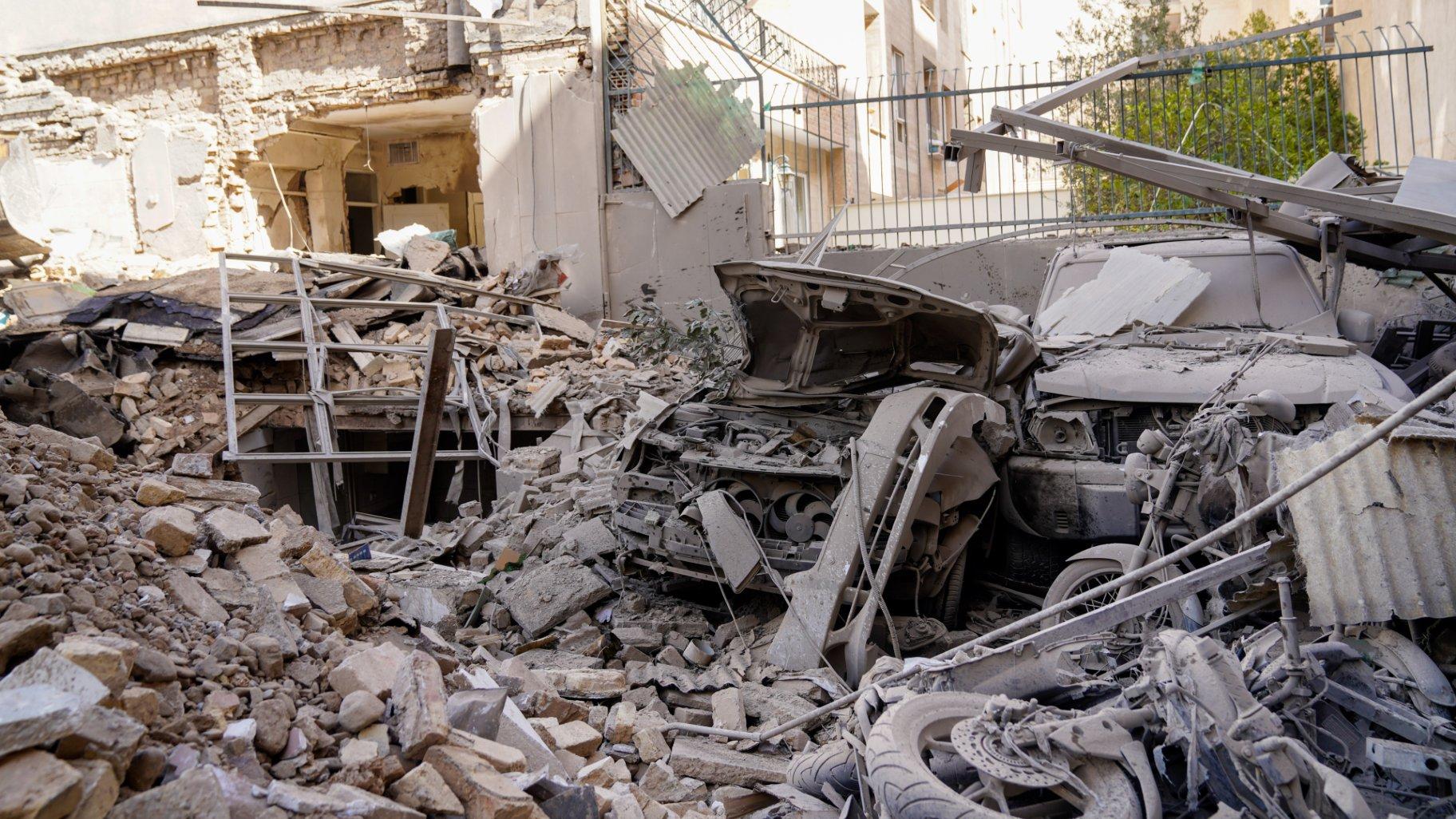 Rubble remains in the aftermath of an Israeli-U.S. strike in Tehran, Iran, Saturday, Feb. 28, 2026. (AP Photo / Amir Kholousi, ISNA)