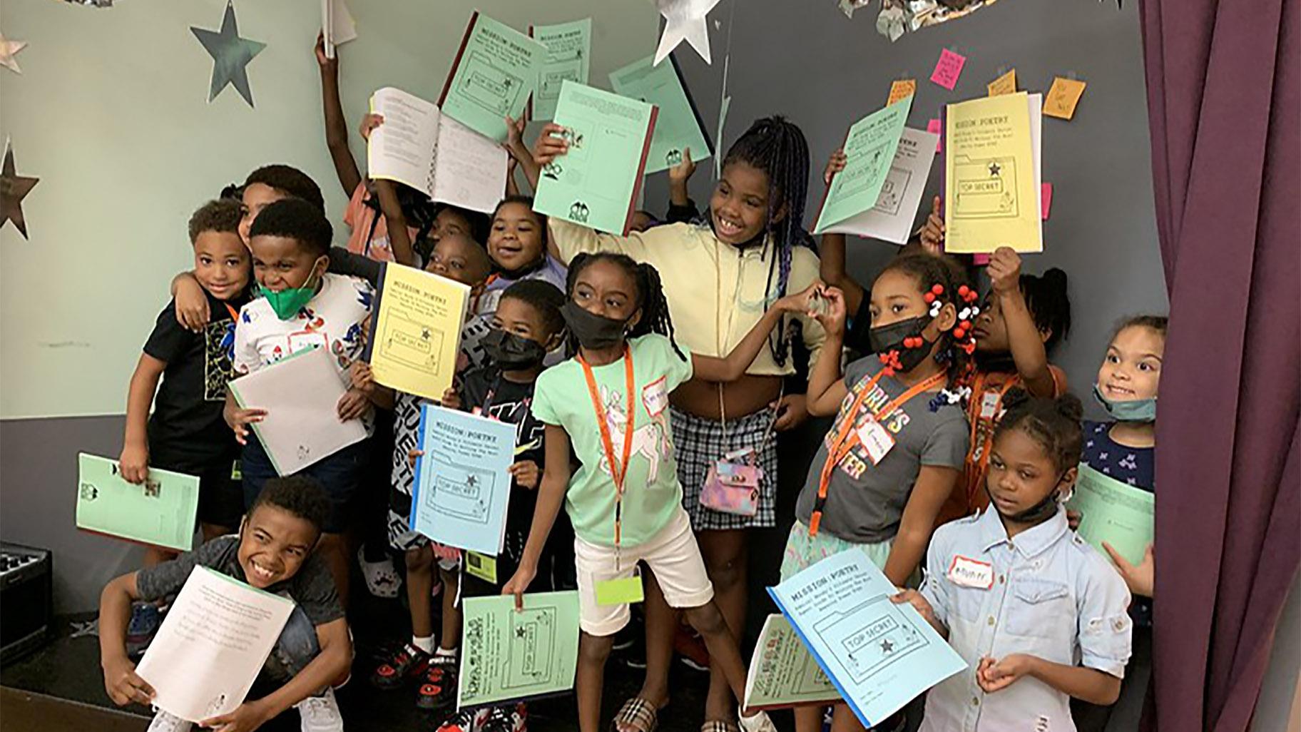 1st and 2nd grade students from the James Jordan Boys and Girls Club after the Mission: Poetry Field Trip workshop at 826CHI’s writing lab in Wicker Park. (Courtesy 826CHI)