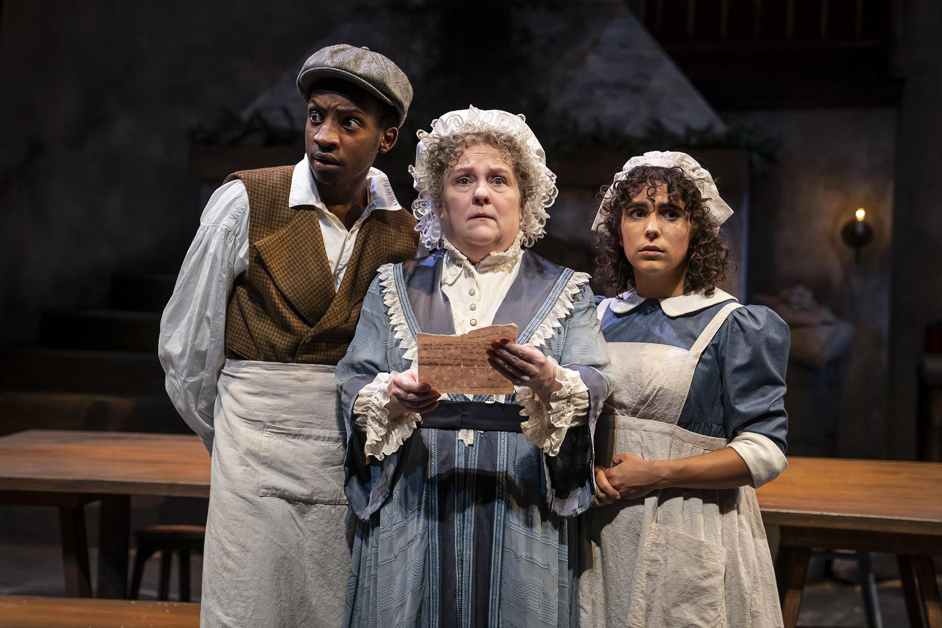 Jayson Lee (left to right), Penny Slusher and Aurora Real de Asua in “The Wickhams: Christmas at Pemberley.” (Photo by Liz Lauren)