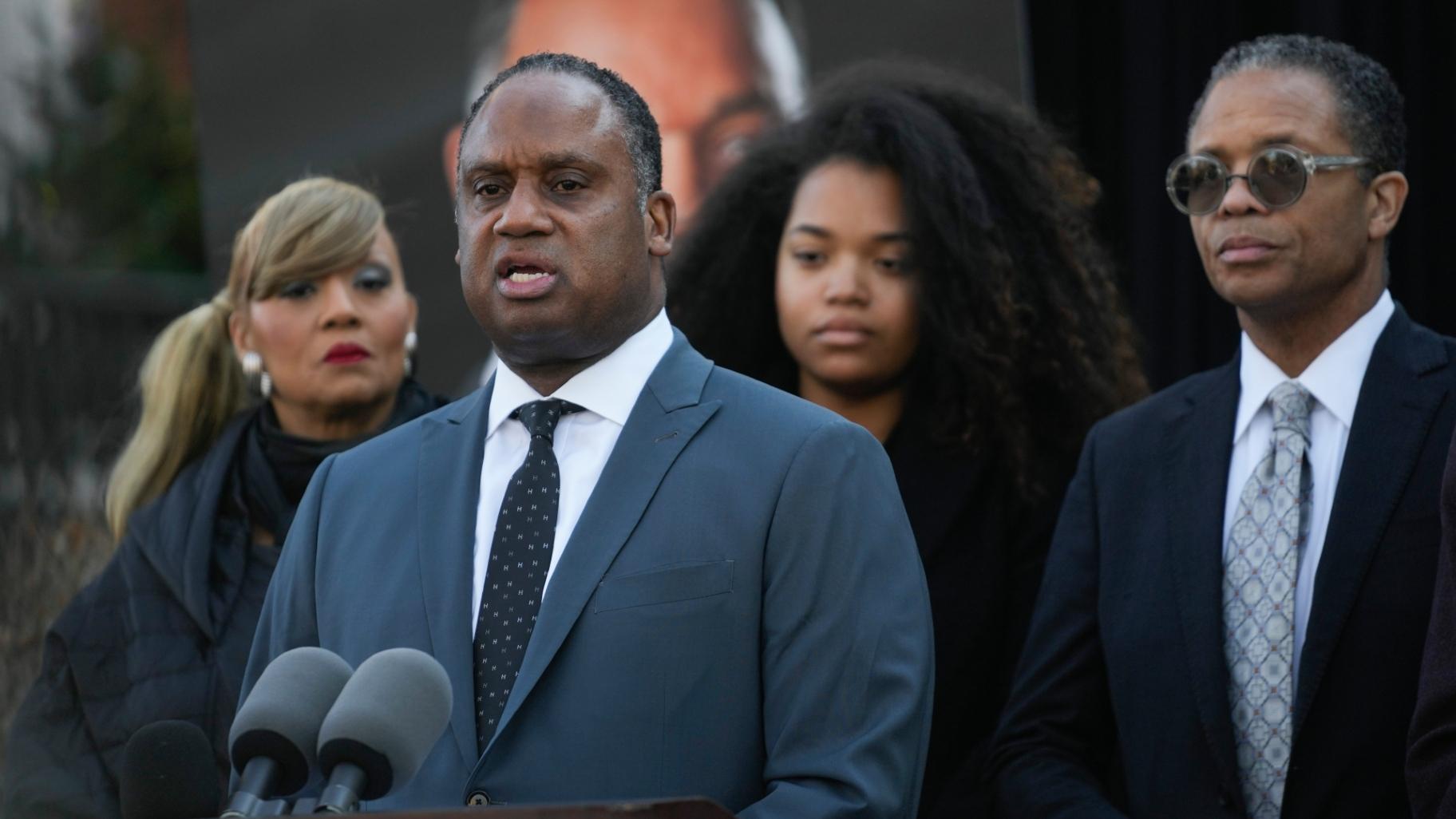 Congressman Jonathan Jackson speaks during a news conference regarding the death of his father, the Rev. Jesse Jackson, outside the family home Wednesday, Feb. 18, 2026, in Chicago. (AP Photo / Erin Hooley)