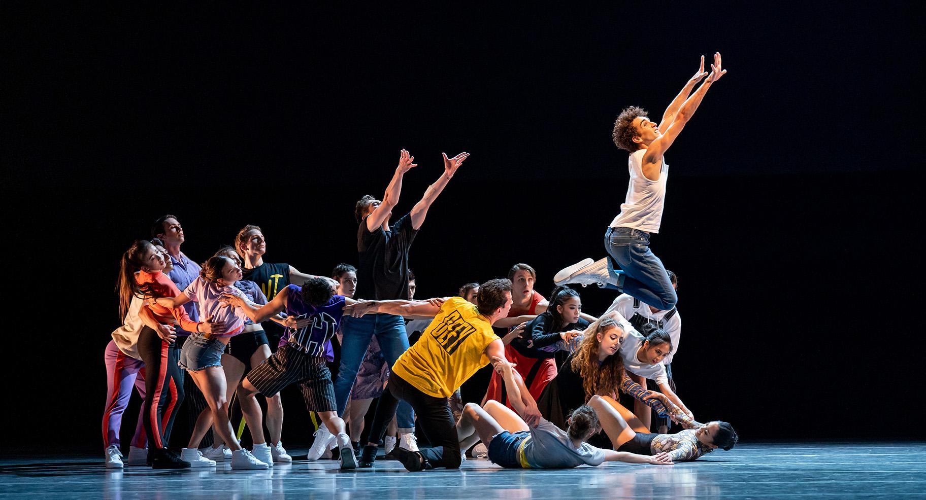 Joffrey artist Edson Barbosa and ensemble in “The Times Are Racing.” (Photo by Cheryl Mann)