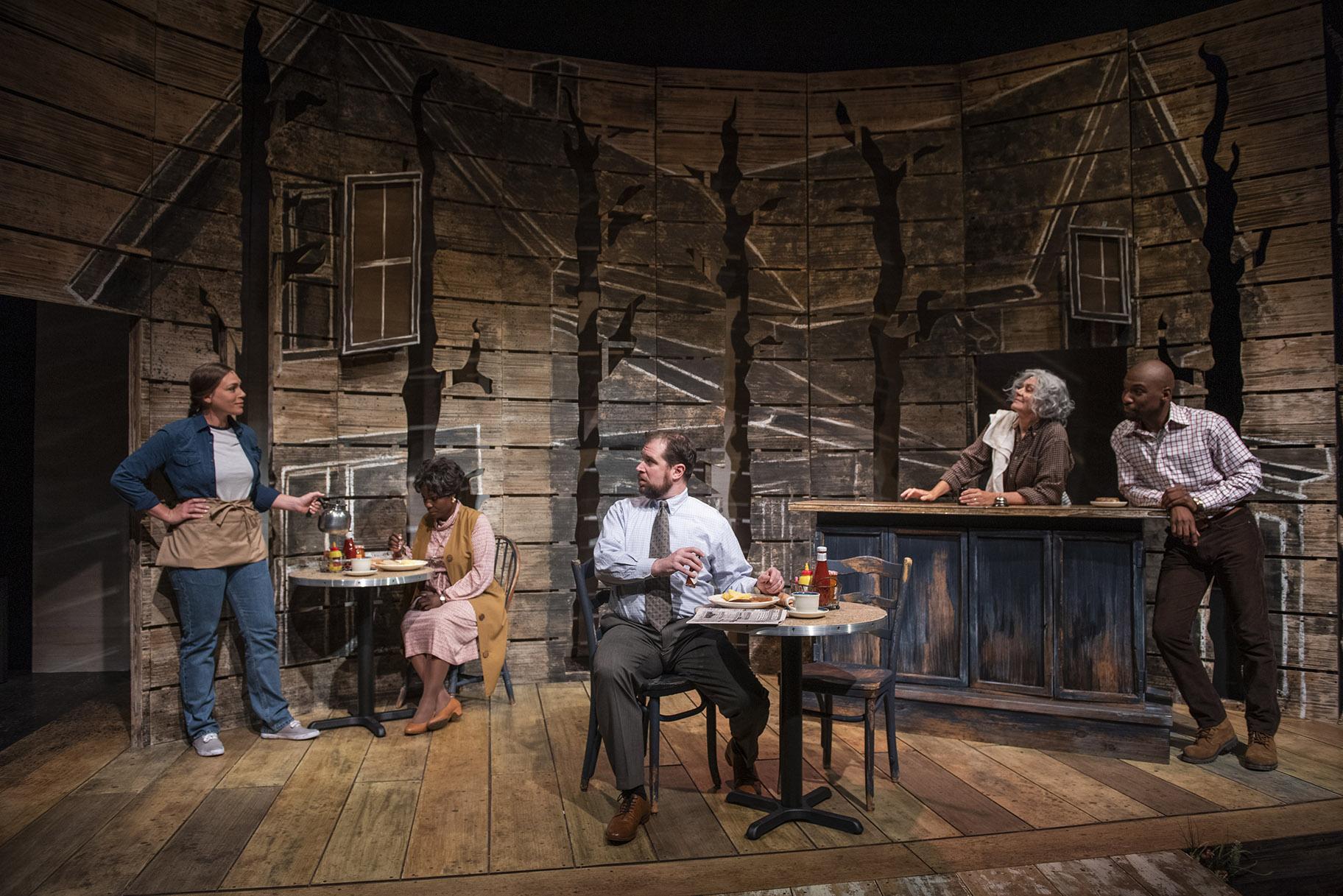 From left: Jacqulyne Jones, Gabrielle Lott-Rogers, Karl Hamilton, Catherine Smitko and Donterrio Johnson in “The Spitfire Grill.” (Photo by Michael Brosilow)