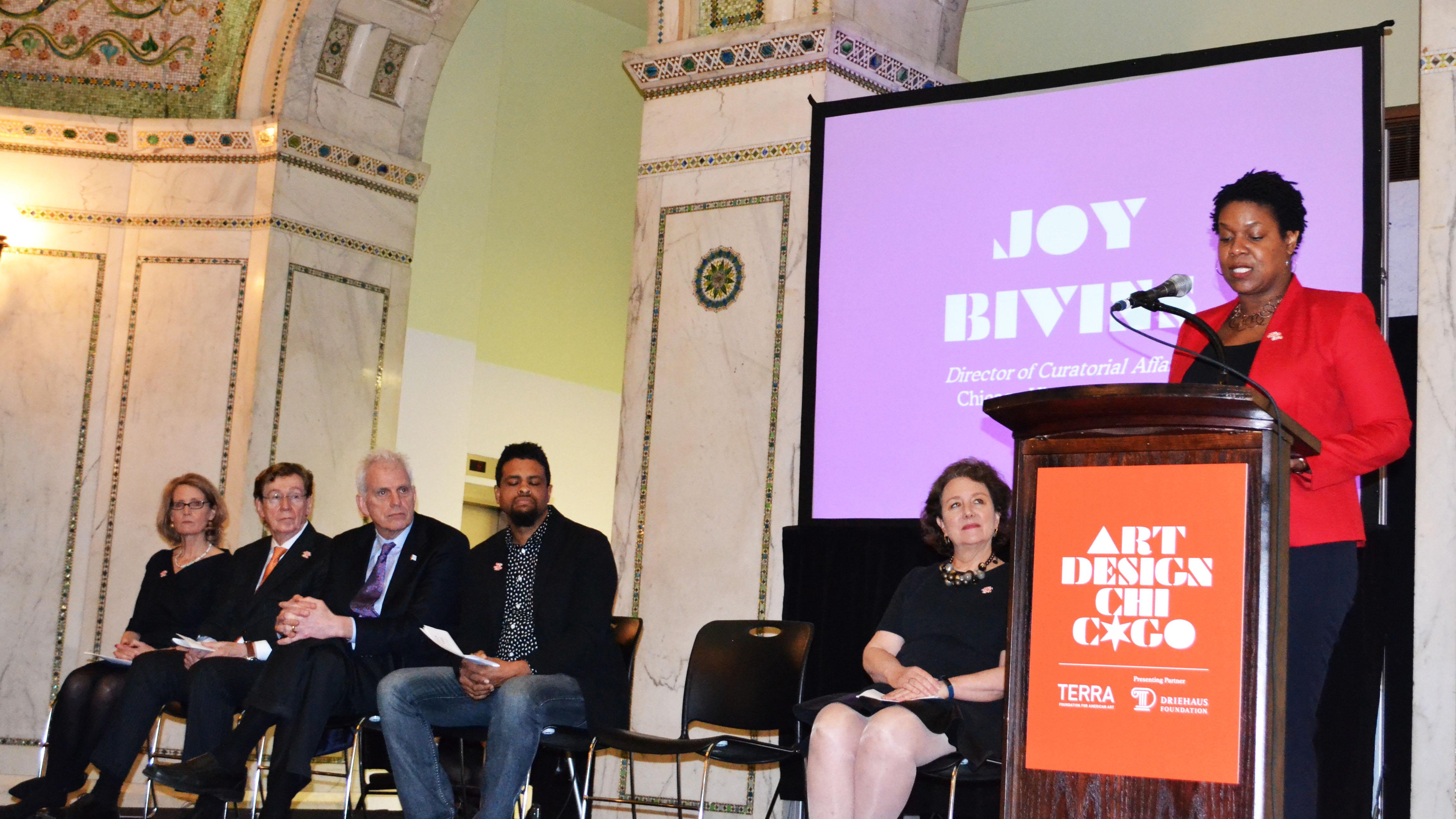 Joy Bivins of the Chicago History Museum discusses an exhibit that will be installed as part of the new Art Design Chicago initiative. (Maya Miller / Chicago Tonight)