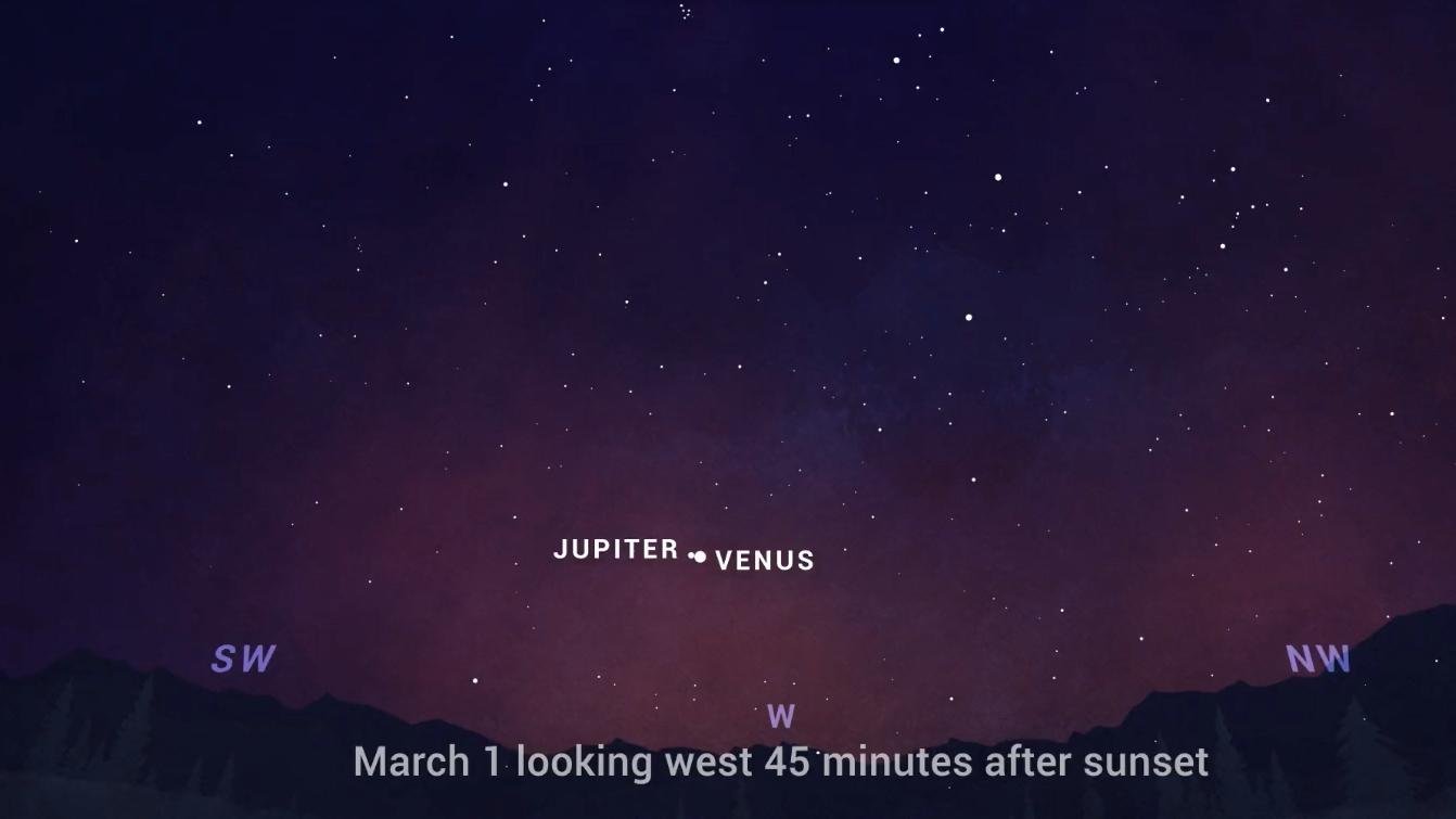 Look for the two planets after sunset on March 1. (NASA Jet Propulsion Lab)