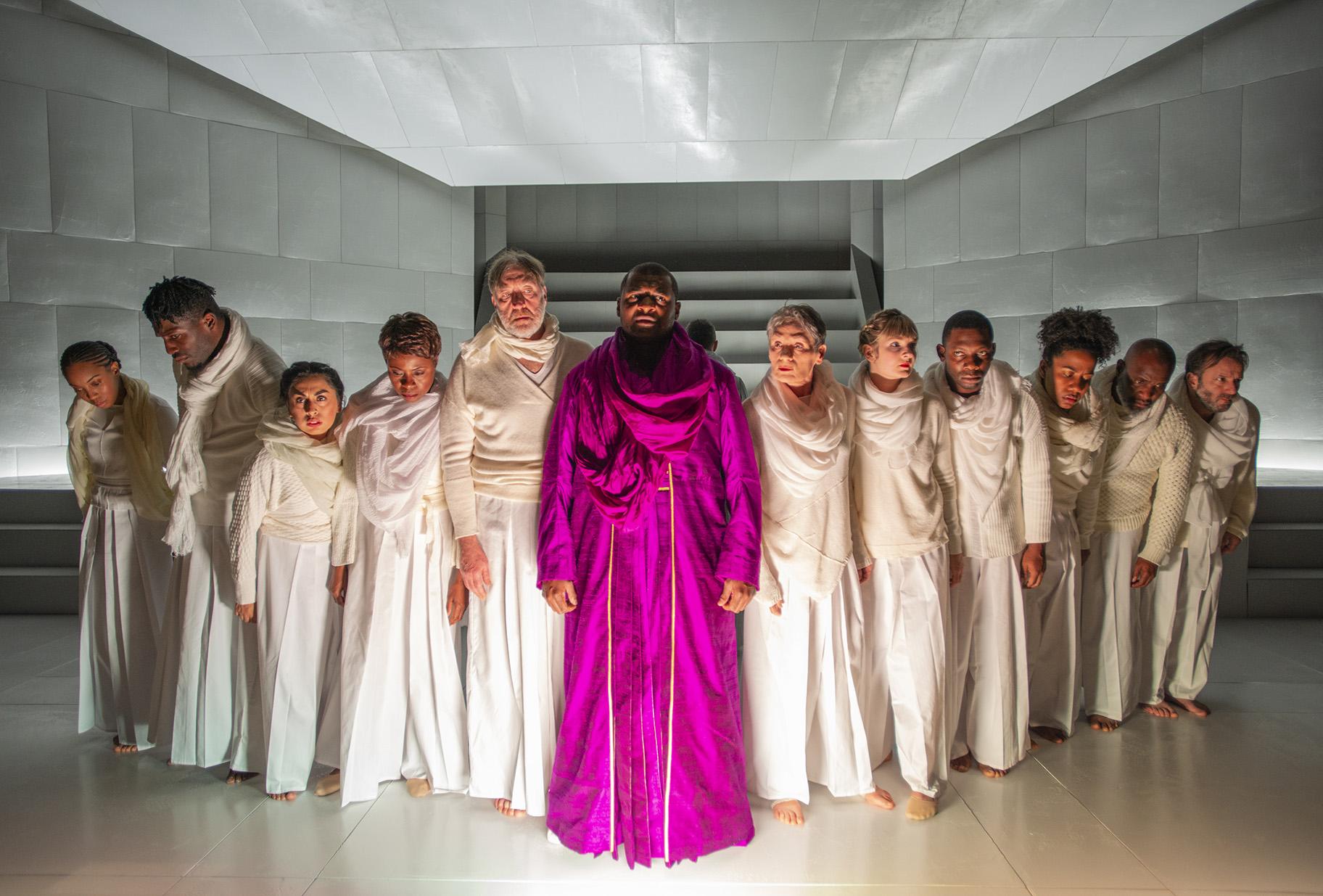 Kelvin Roston Jr., center, and the cast of “Oedipus Rex.” (Photo by Michael Brosilow)