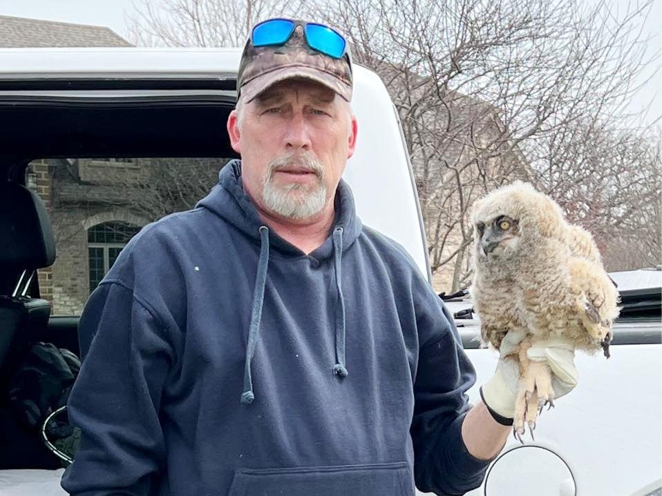 Ken Reinert, pictured, has rescued enough owlets to know protective gloves are always a must. Look at those talons. (Courtesy of Ken Reinert) 