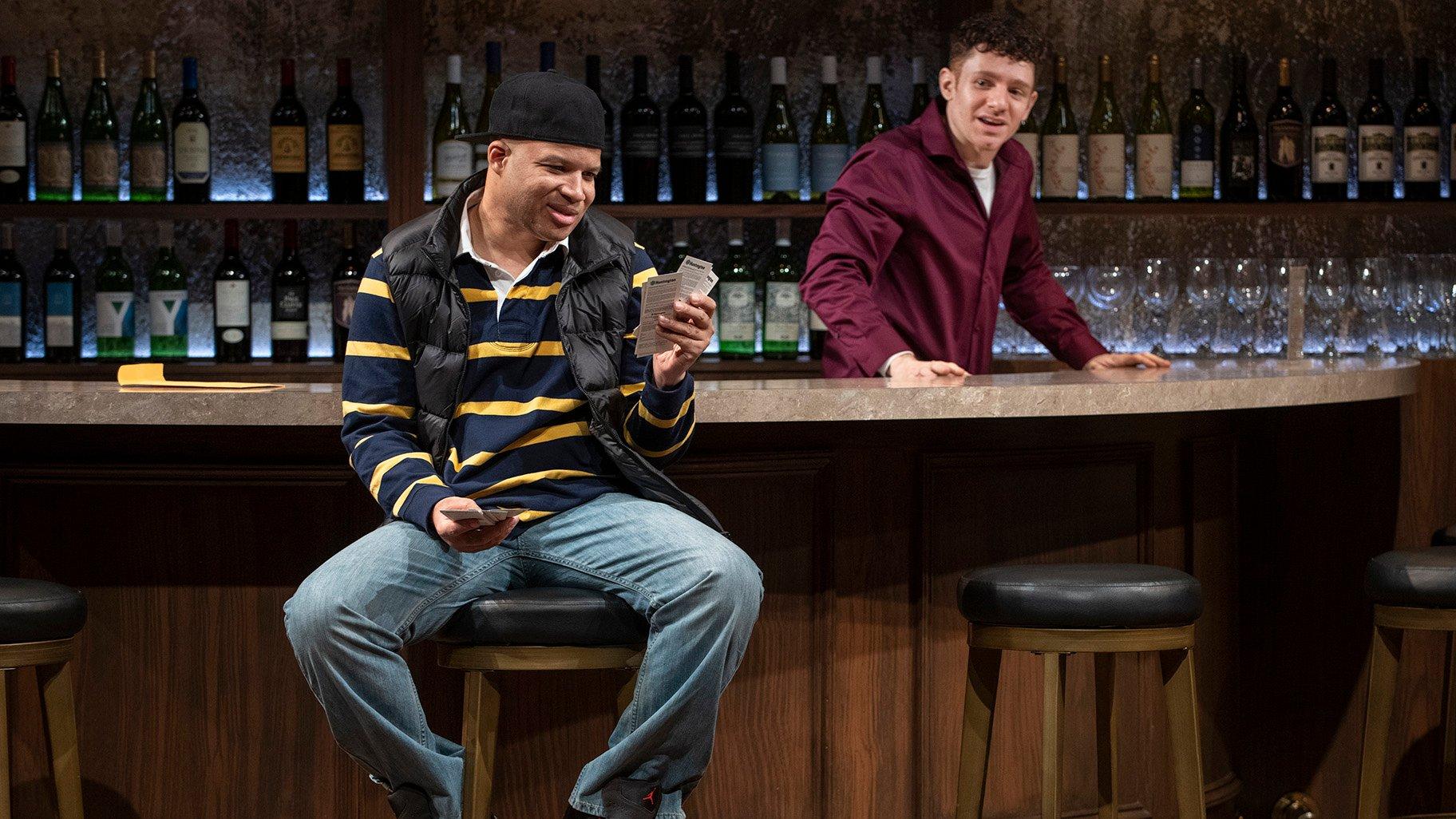 Ensemble member and Artistic Director Glenn Davis, left, and Chris Perfetti in Steppenwolf Theatre’s world premiere production of “King James” by ensemble member Rajiv Joseph. (Credit Michael Brosilow)