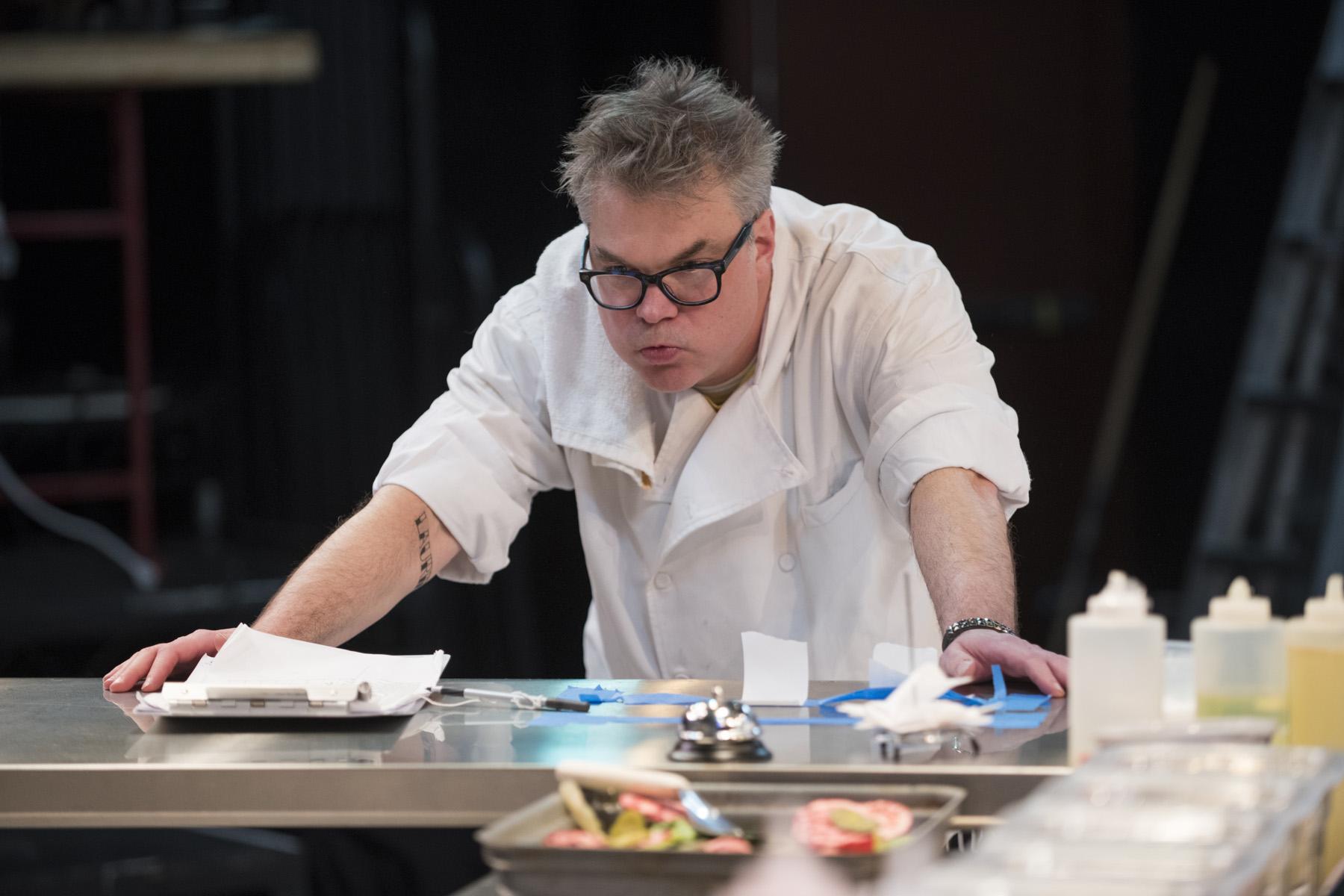 Peter DeFaria in Shattered Globe Theatre’s Chicago premiere of “How to Use a Knife.” (Photo by Michael Brosilow)