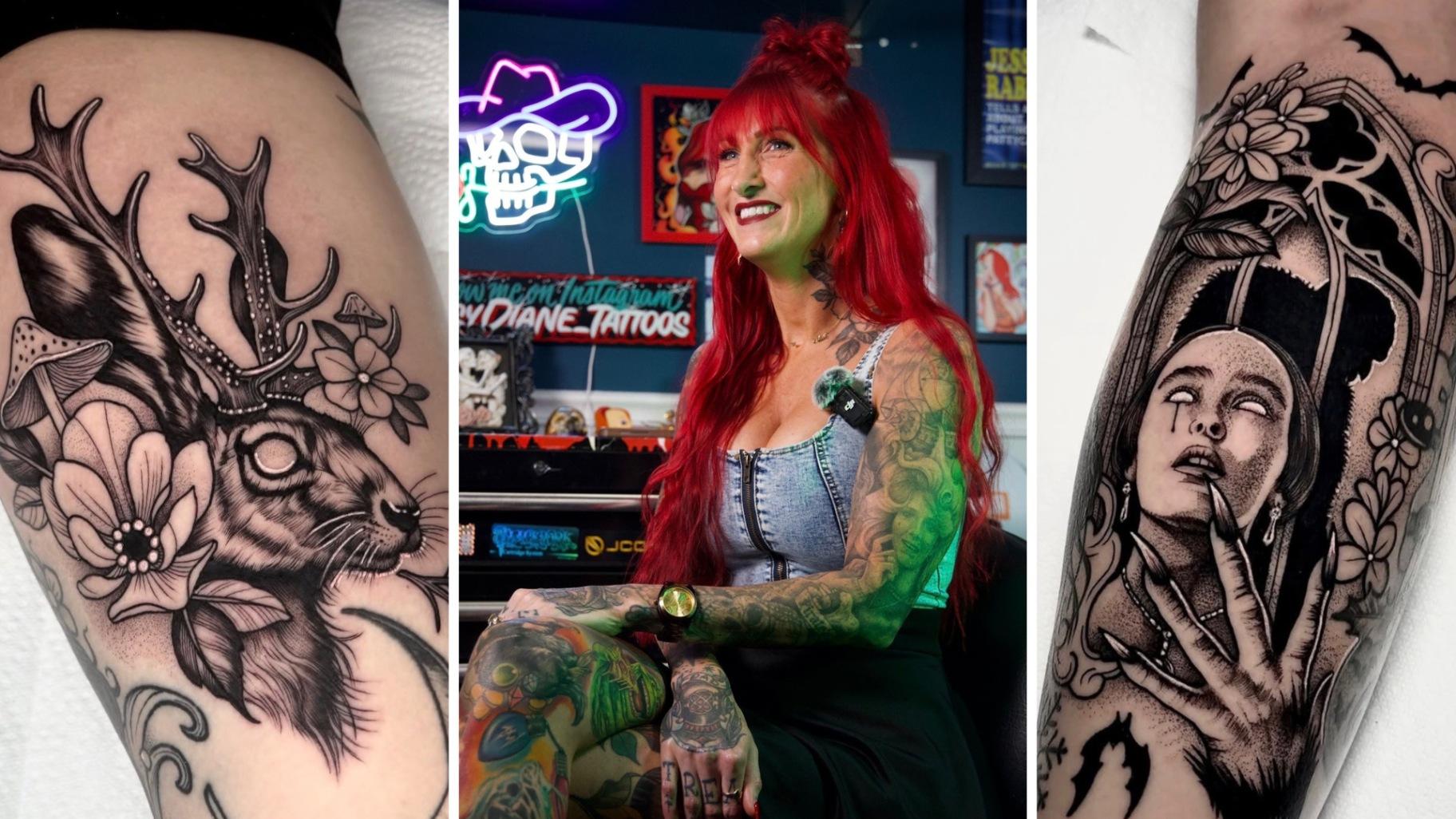 One of the artists showcasing work at the upcoming “The Living Canvas” event is Krissy Fabis, a tattoo artist at Electric Tattoo Parlor in Carpentersville who specializes in black work tattoos. (Courtesy of Krissy Fabis and Green Soap Collective)
