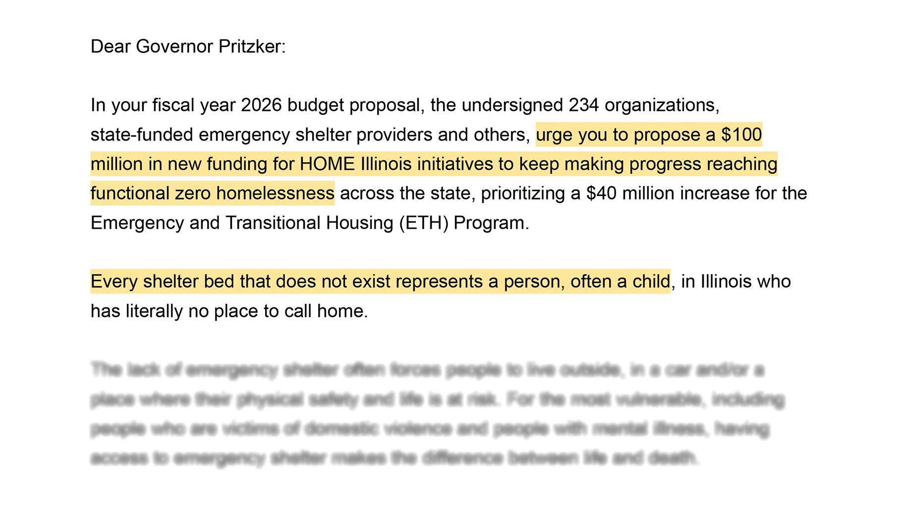 The Illinois Shelter Alliance sent a letter to Gov. J.B. Pritzker seeking $100 million in added funding to address homelessness. The Illinois Shelter Alliance sent a letter to Gov. J.B. Pritzker seeking $100 million in added funding to address homelessness.