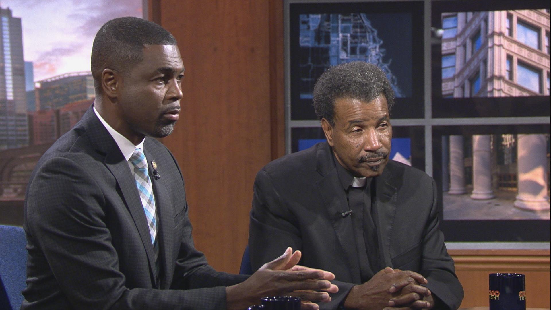 State Rep. La Shawn Ford, left, and the Rev. Anthony Williams appear on “Chicago Tonight” in August 2018 to discuss Chicago’s epidemic of violence.