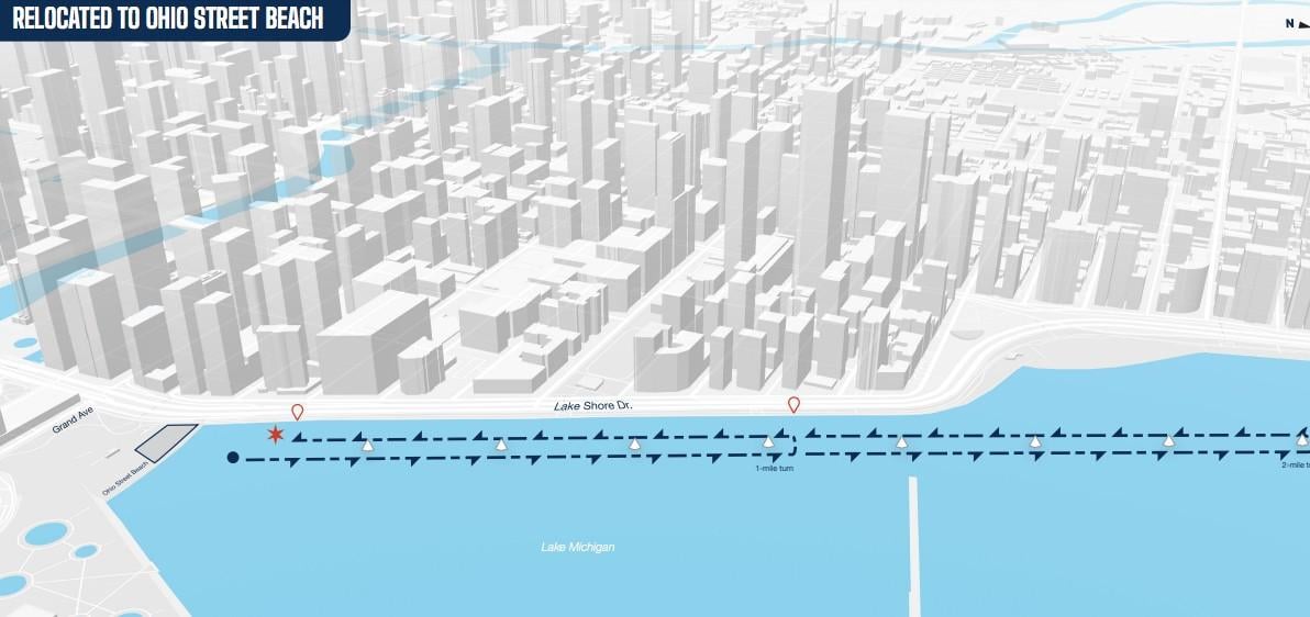 The proposed lake swim course, pending swimming conditions, for the planned Sept. 22 open-water event.(Courtesy of Chicago River Swim)