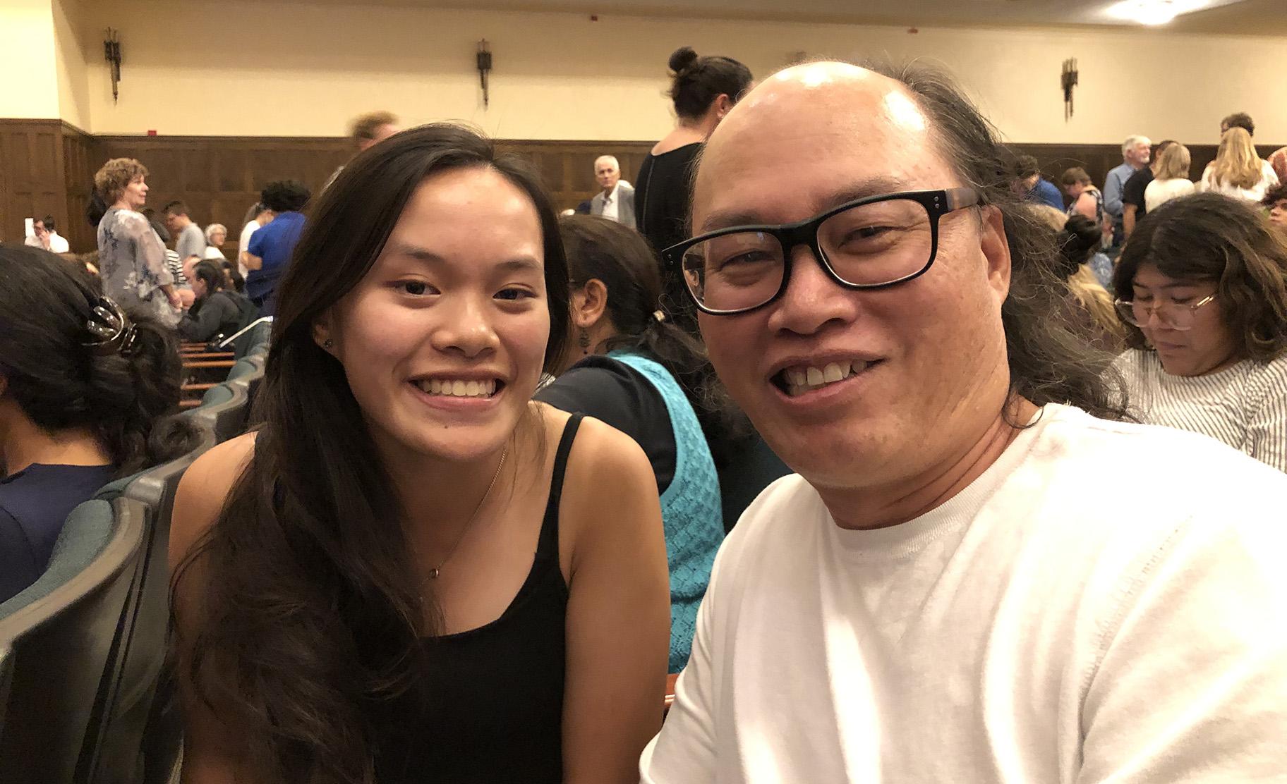 Noel Feller, a student at Lane Tech High School who studies cello, attended Tuesday night’s concert by the Chicago Symphony Orchestra along with her father, Van Feller. (Photo by Hedy Weiss)