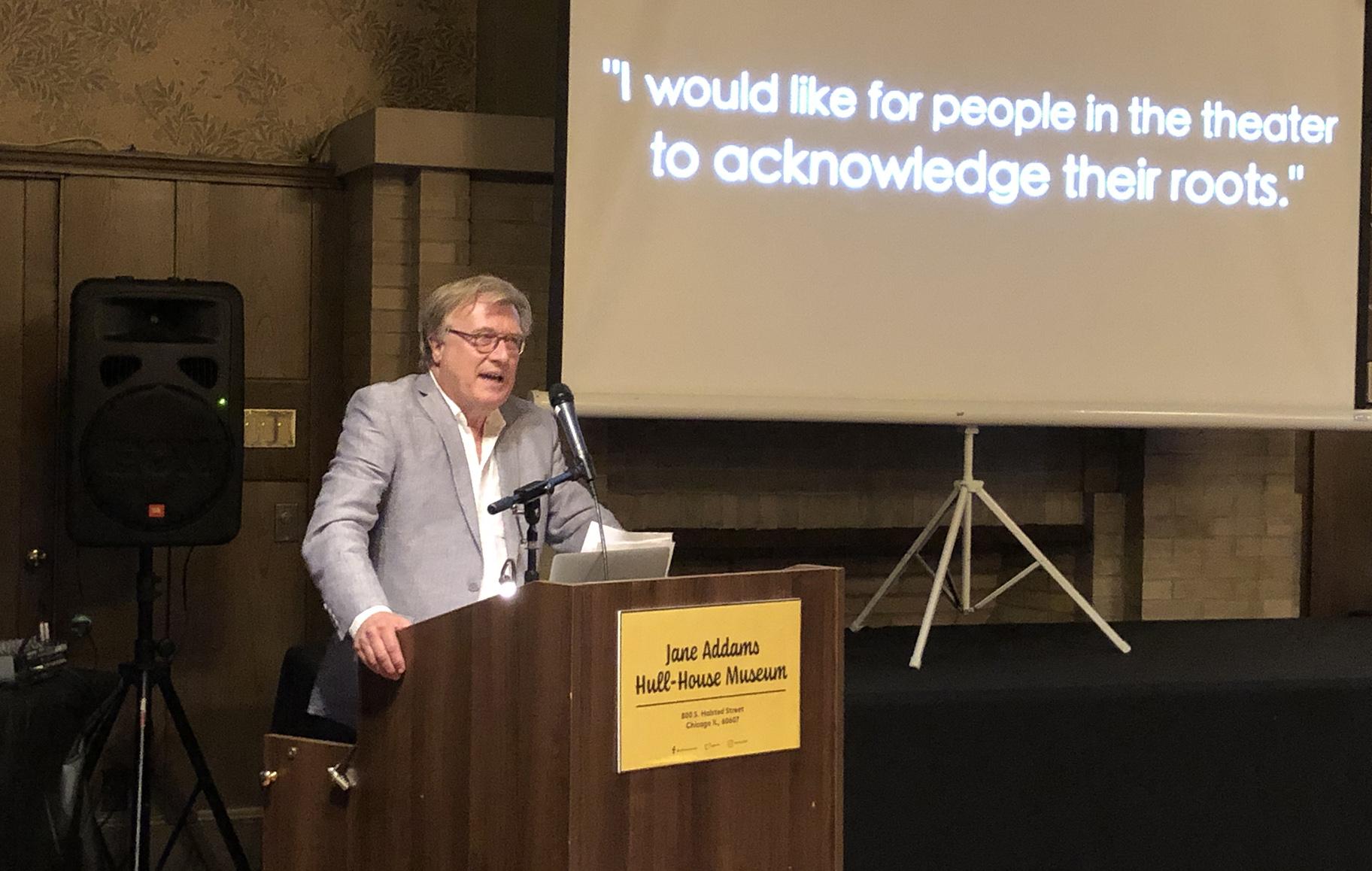 Mark Larson speaks at Hull House on Monday, Aug. 12, 2019. (Photo by Hedy Weiss)