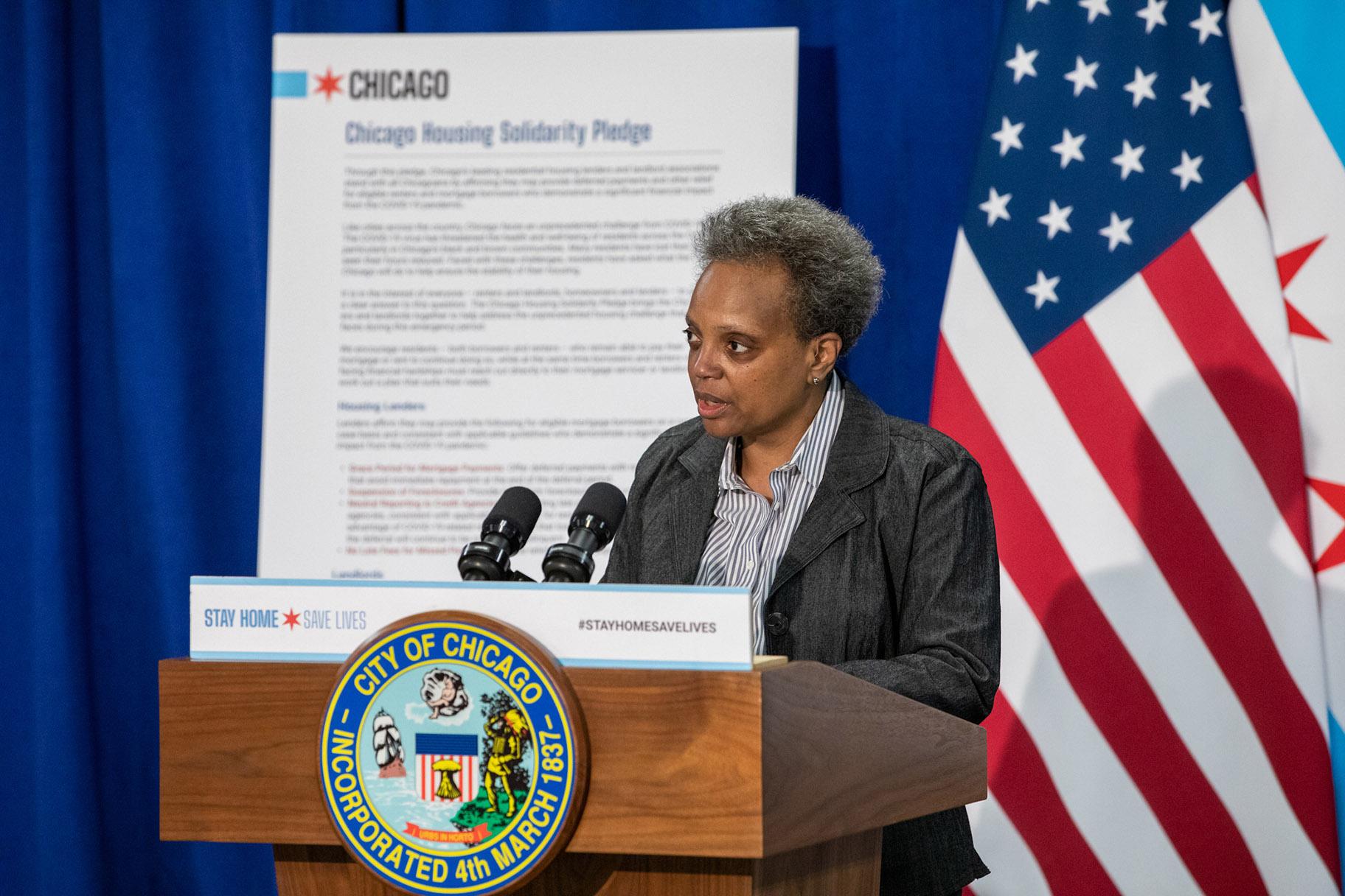 Mayor Lori Lightfoot announces the Chicago Housing Solidarity Pledge on Wednesday, April 29, 2020. (@chicagosmayor / Twitter)