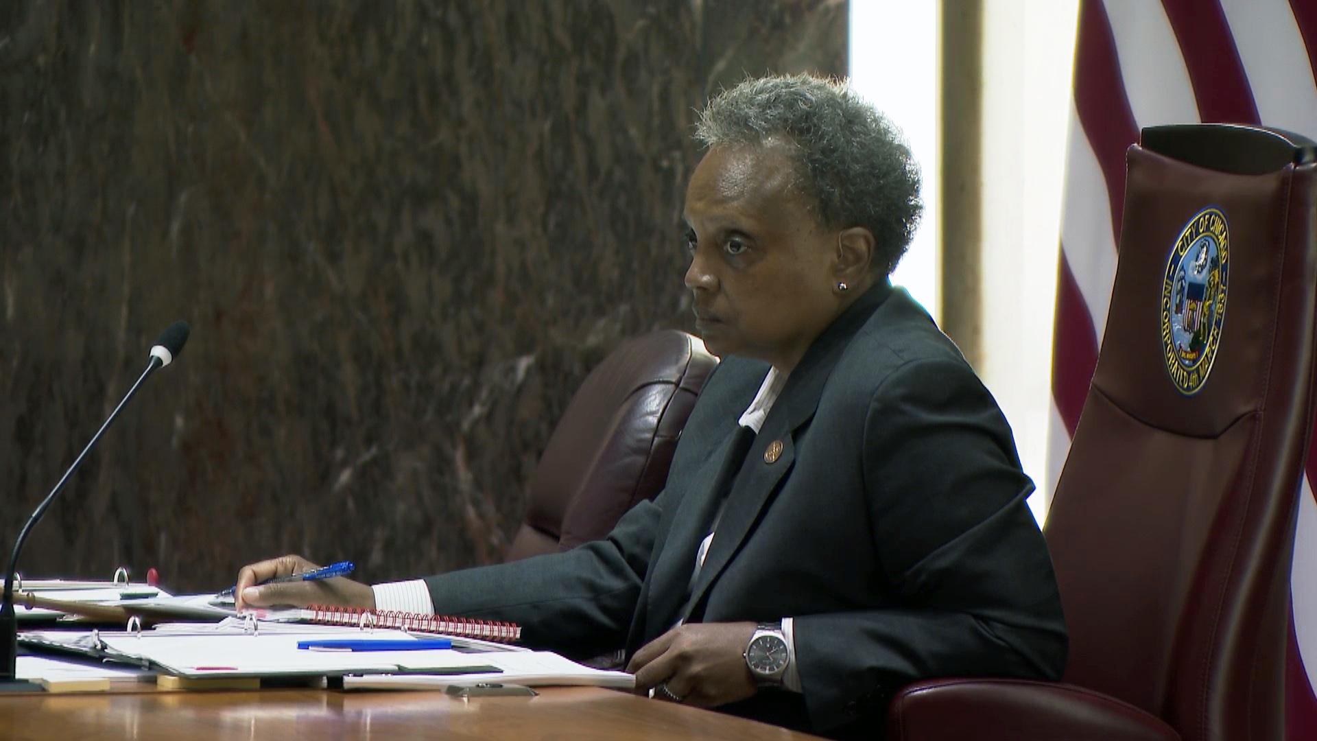 Mayor Lori Lightfoot presides over a City Council meeting that ended abruptly on Wednesday, June 23, 2021. (WTTW News)