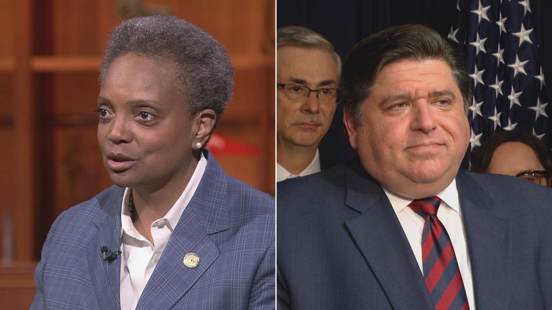 File photos of Chicago Mayor Lori Lightfoot and Illinois Gov. J.B. Pritzker. (WTTW News)