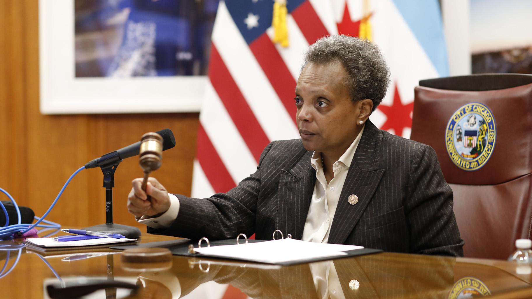 Mayor Lori Lightfoot presides over a virtual City Council meeting on Wednesday, April 15, 2020. (@chicagosmayor / Twitter)