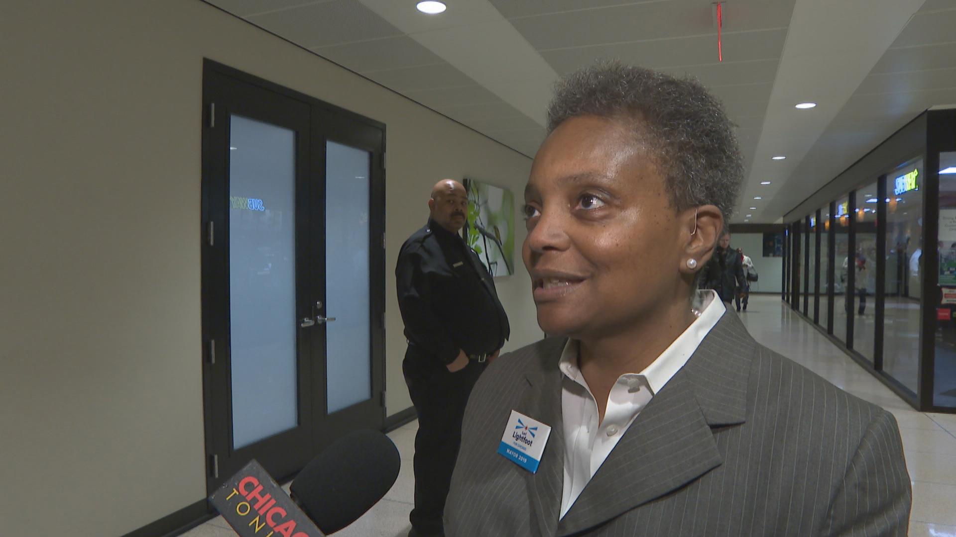 “Toni Preckwinkle is doing what a party boss does,” mayoral candidate Lori Lightfoot said Monday, Dec. 17, 2018.