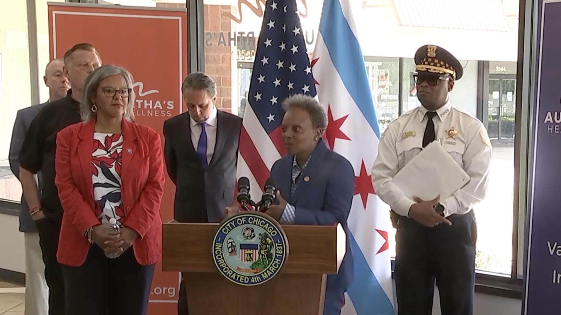 Mayor Lori Lightfoot addresses the news media Tuesday, July 5, 2022. (Chicago’s Mayor’s Office)