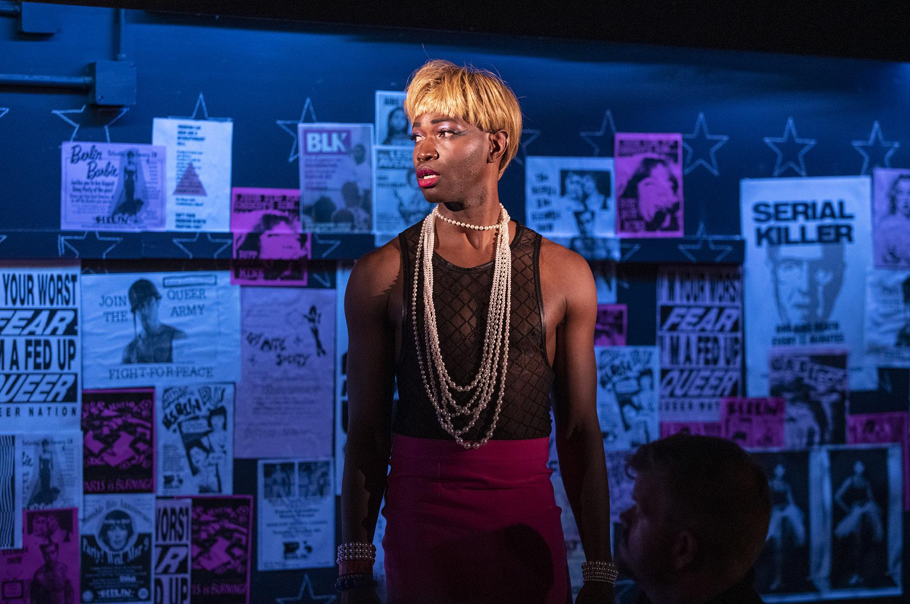 Tarell Alvin McCraney in Steppenwolf’s world premiere production of “Ms. Blakk for President,” co-written by ensemble members Tina Landau and McCraney. (Photo by Michael Brosilow)